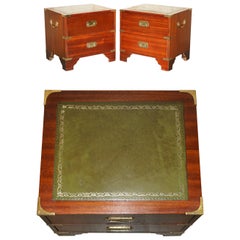 Paire de tiroirs de table d'appoint de campagne militaire Greene & Greene, cuir vert