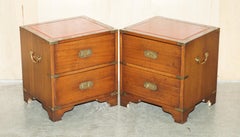 PAIR OF HARRODS KENNEDY MILITARY CAMPAIGN SIDE END TABLE DRAWERS OXBLOOD LEATHEr