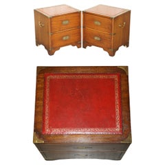 PAIR OF HARRODS KENNEDY MILITARY CAMPAIGN SIDE END TABLE DRAWERS OXBLOOD LEATHEr