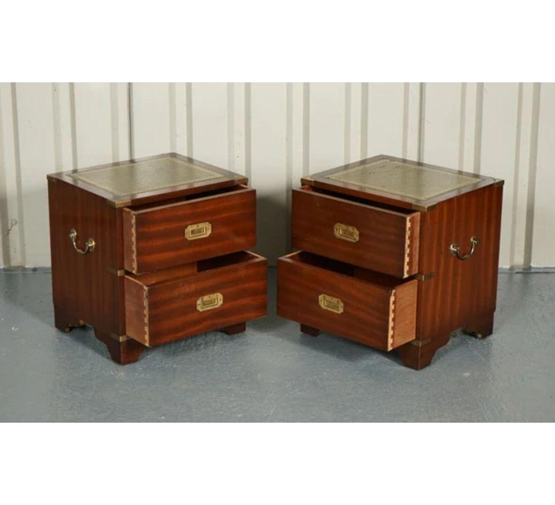 British Pair of Harrods Kennedy Military Campaign Nightstands Side Table 1960s For Sale