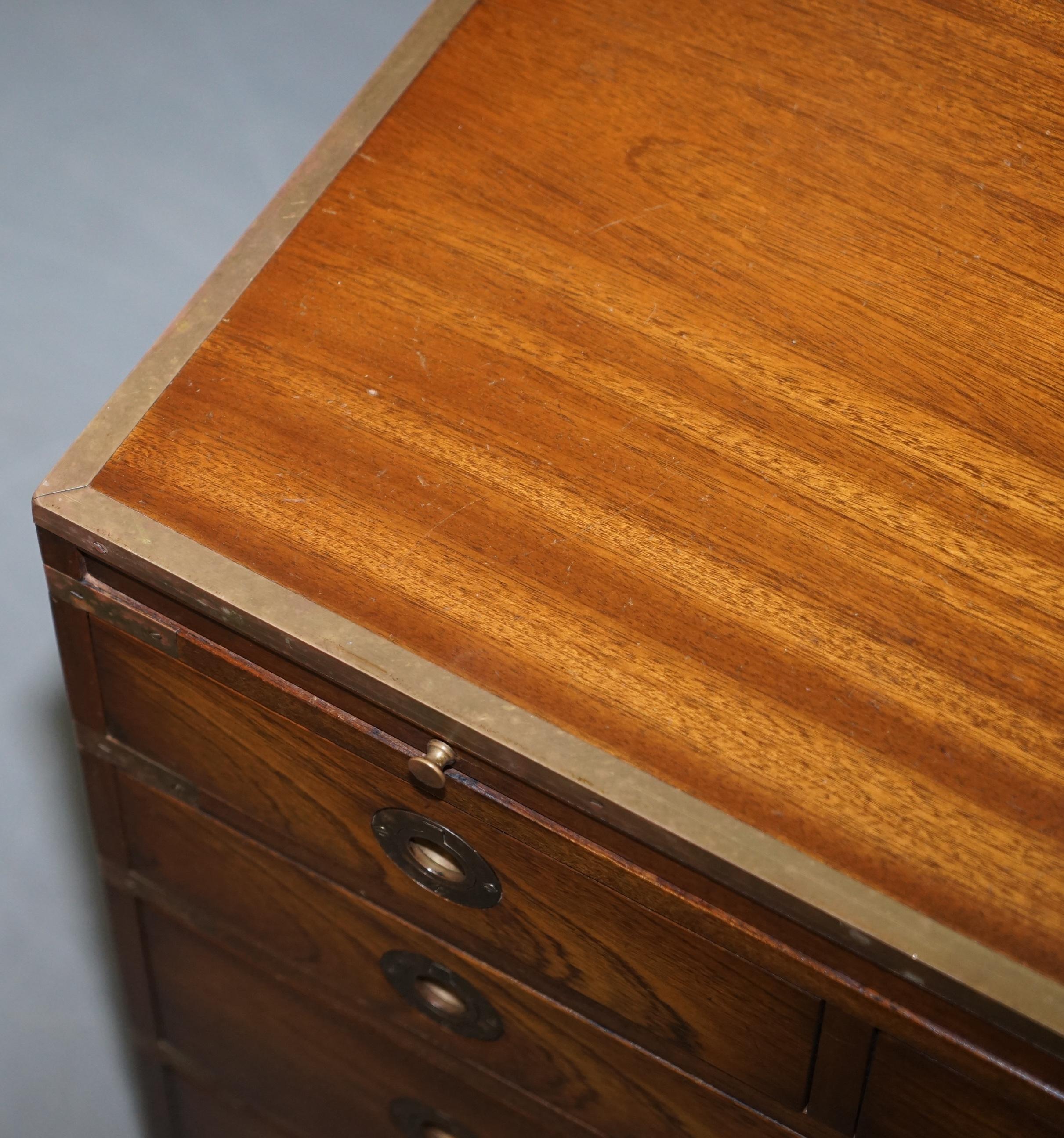 20th Century Pair of Harrods Kennedy Military Campaign Side Table Chests of Drawers Leather