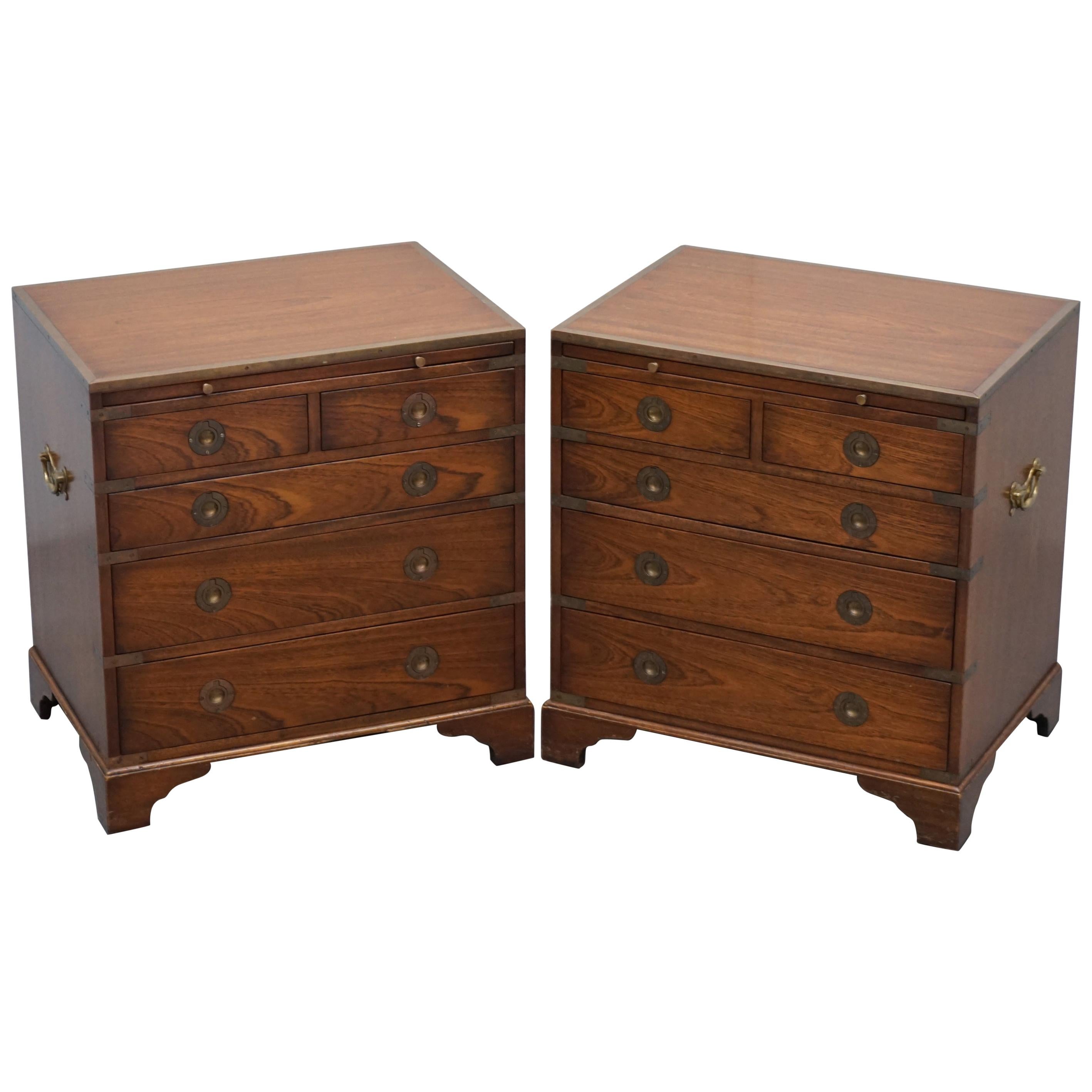 Pair of Harrods Kennedy Military Campaign Side Table Chests of Drawers Leather