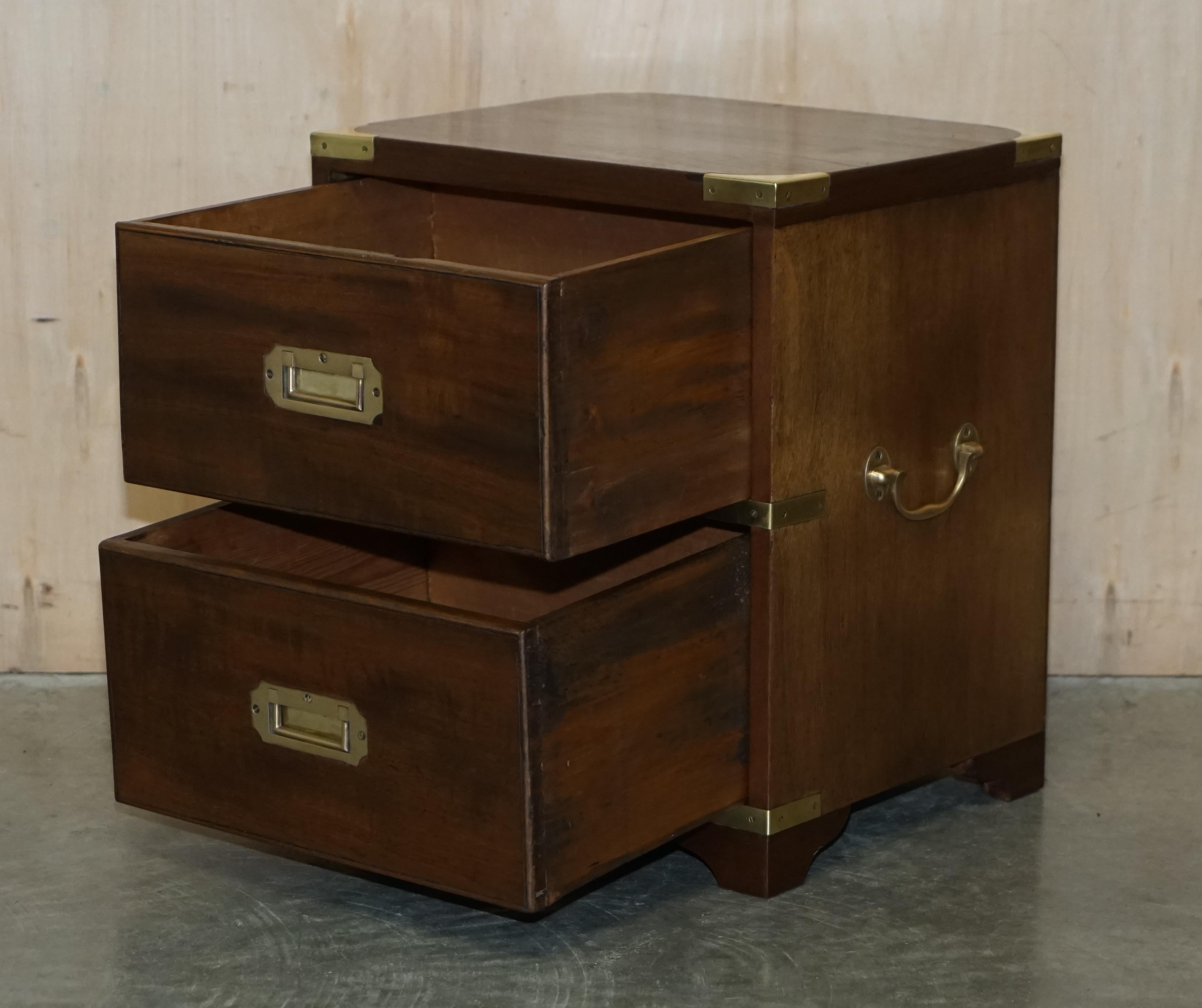 Pair of Harrods London Kennedy Military Campaign Bedside Side End Table Drawers 7