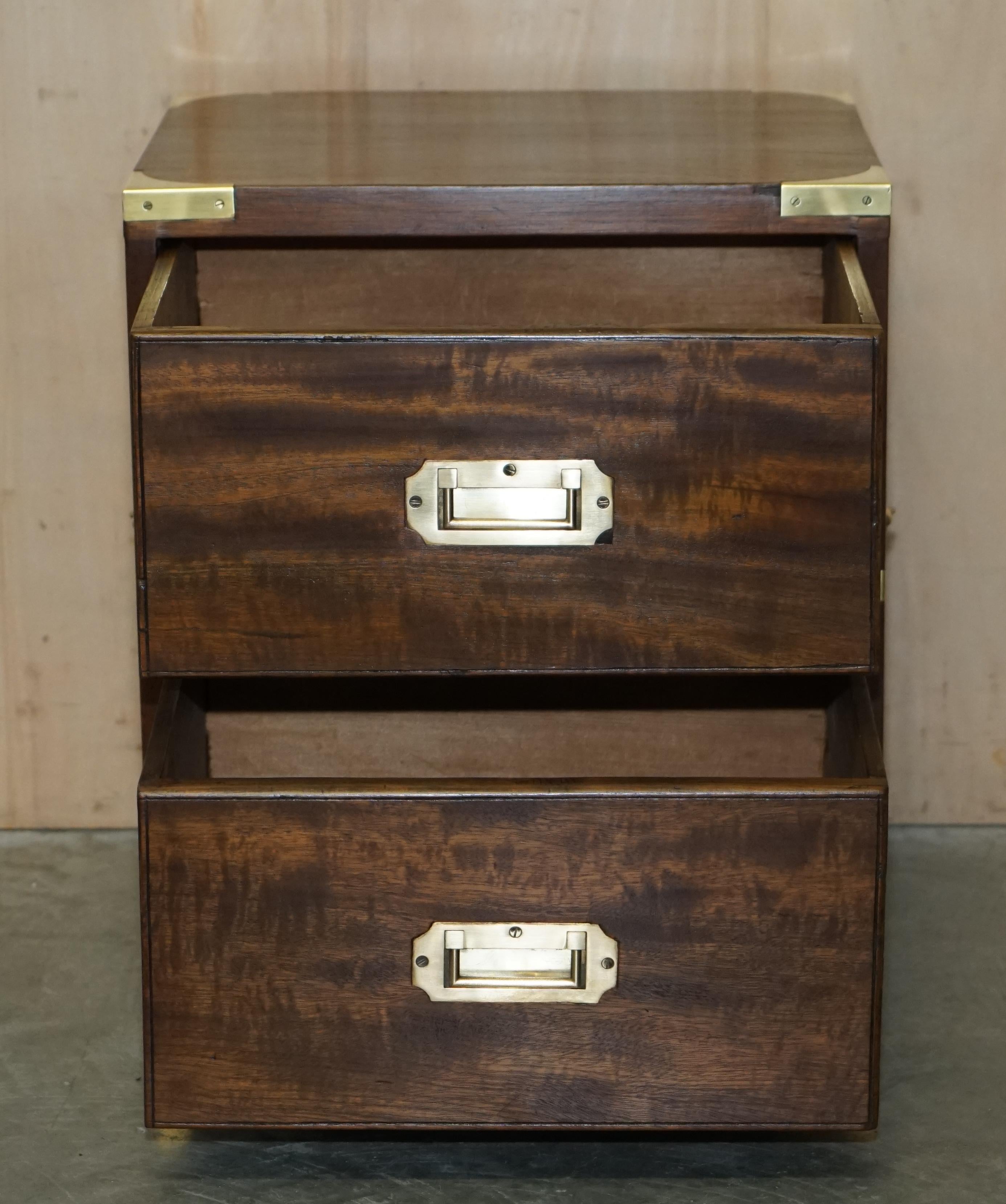 Pair of Harrods London Kennedy Military Campaign Bedside Side End Table Drawers 8