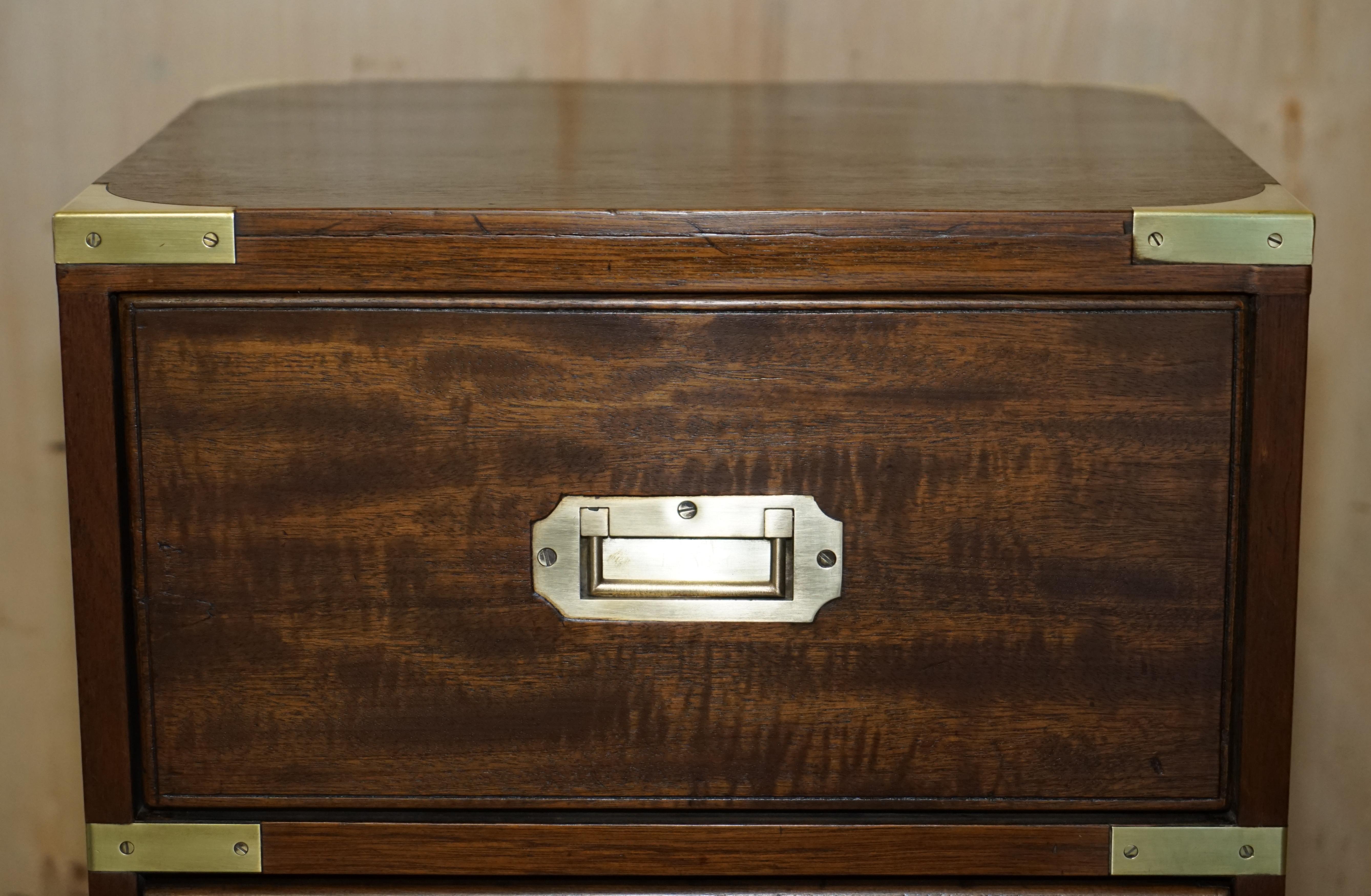 Hand-Crafted Pair of Harrods London Kennedy Military Campaign Bedside Side End Table Drawers