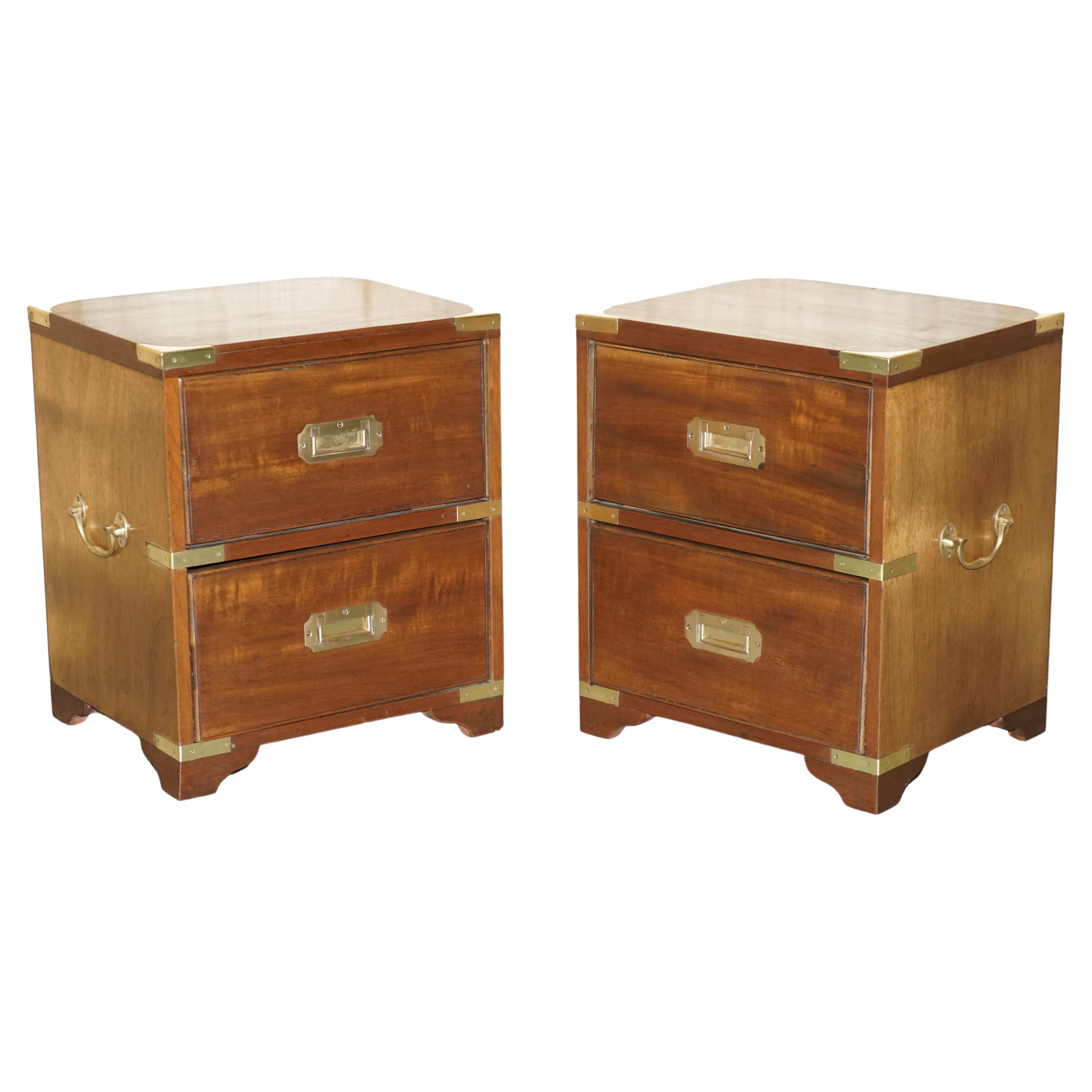 Pair of Harrods London Kennedy Military Campaign Bedside Side End Table Drawers For Sale