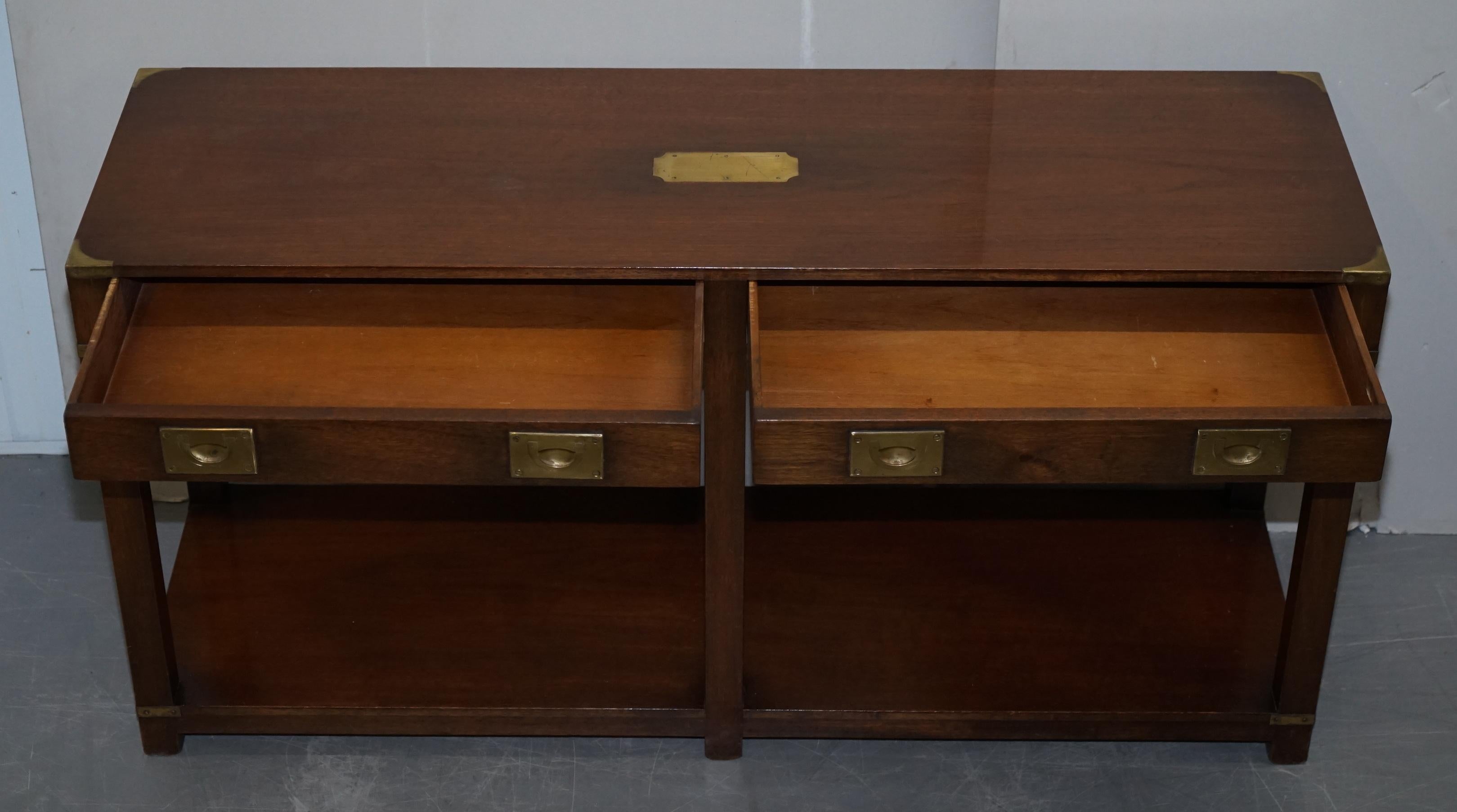 Pair of Harrods London Kennedy Military Campaign Console Tables with Drawers 6