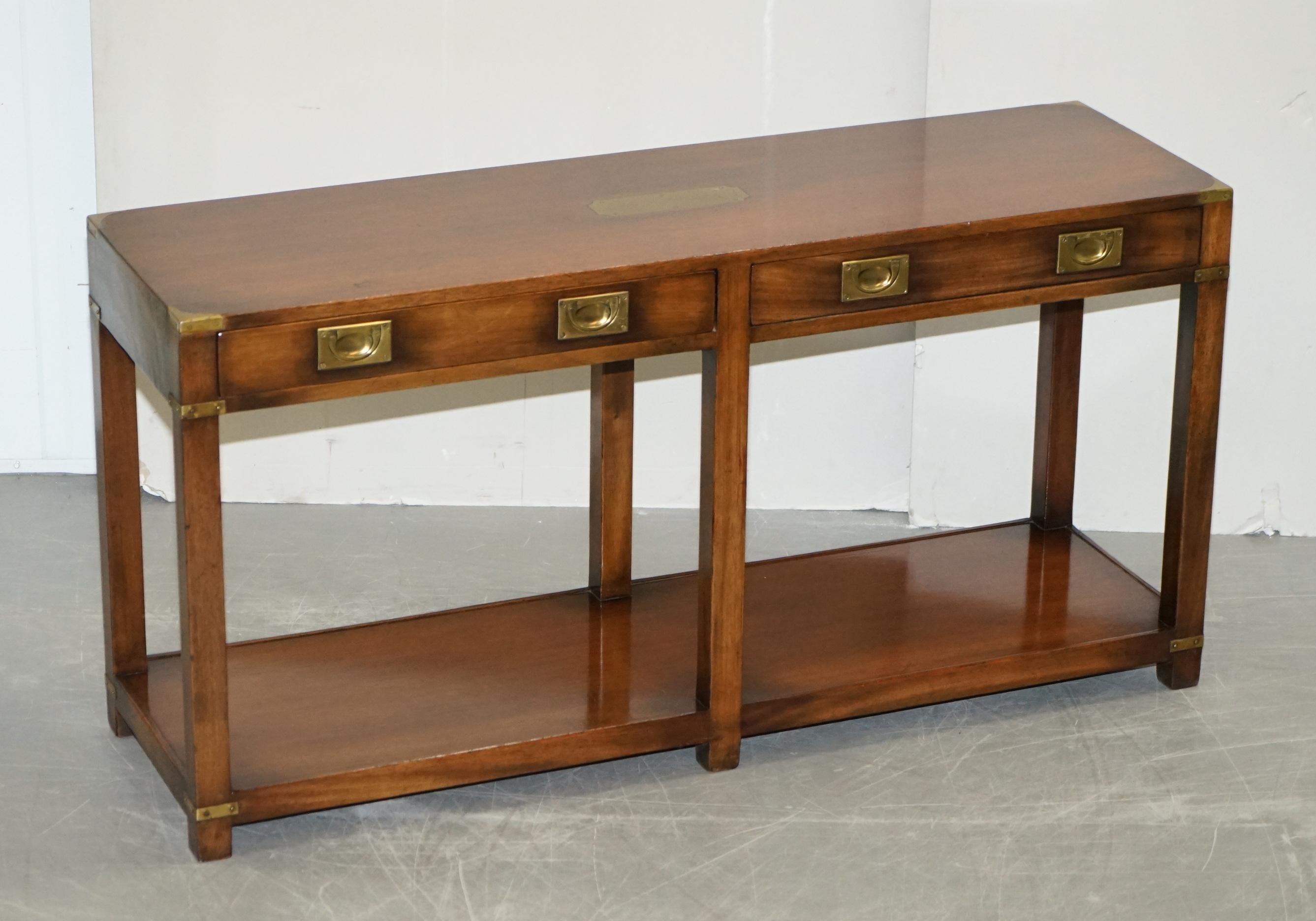 Pair of Harrods London Kennedy Military Campaign Console Tables with Drawers 9