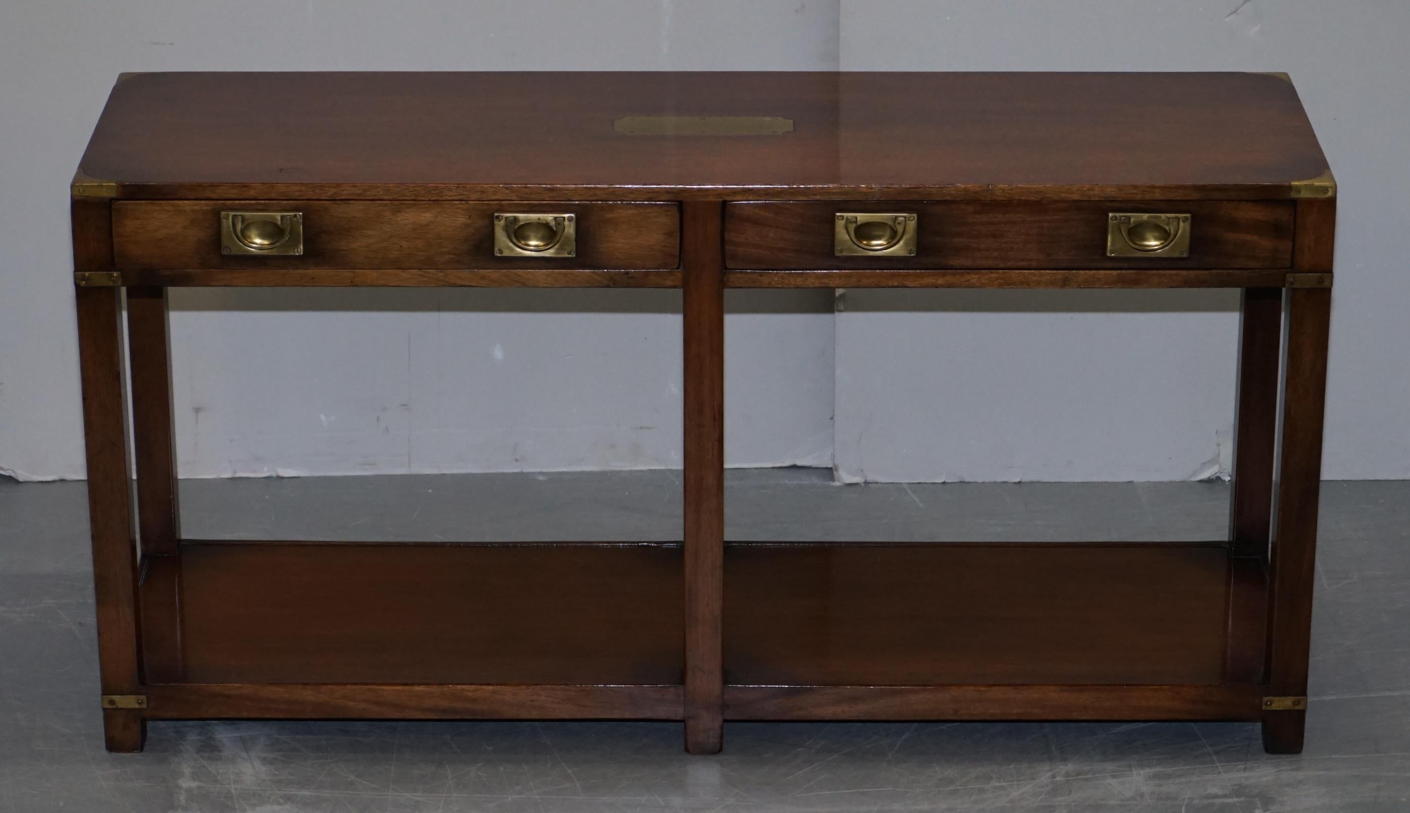 Pair of Harrods London Kennedy Military Campaign Console Tables with Drawers 10