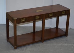 Pair of Harrods London Kennedy Military Campaign Console Tables with Drawers