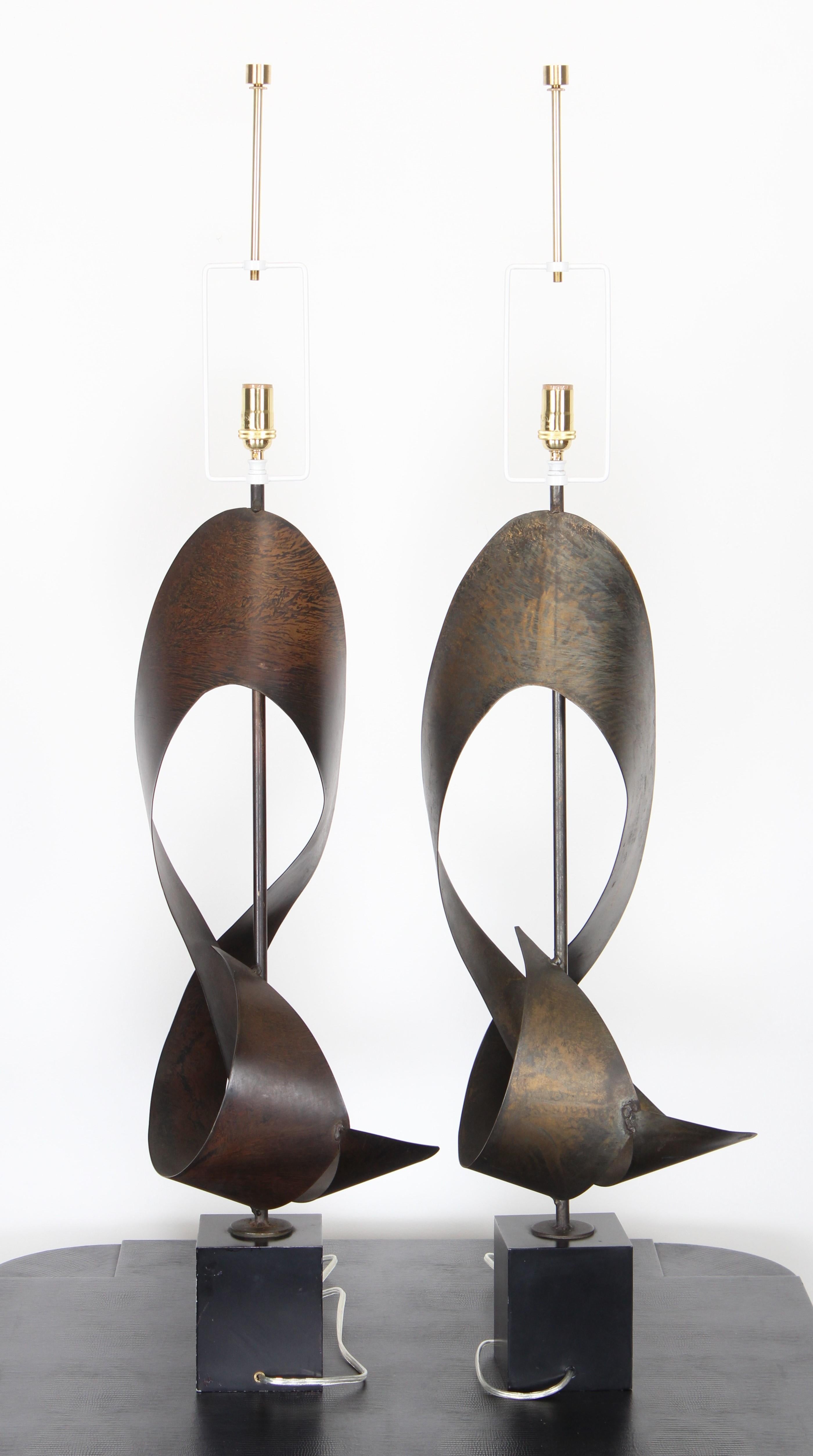 Bronzed Pair of Harry Balmer Lamps for Laurel Lamp Company, 1960s