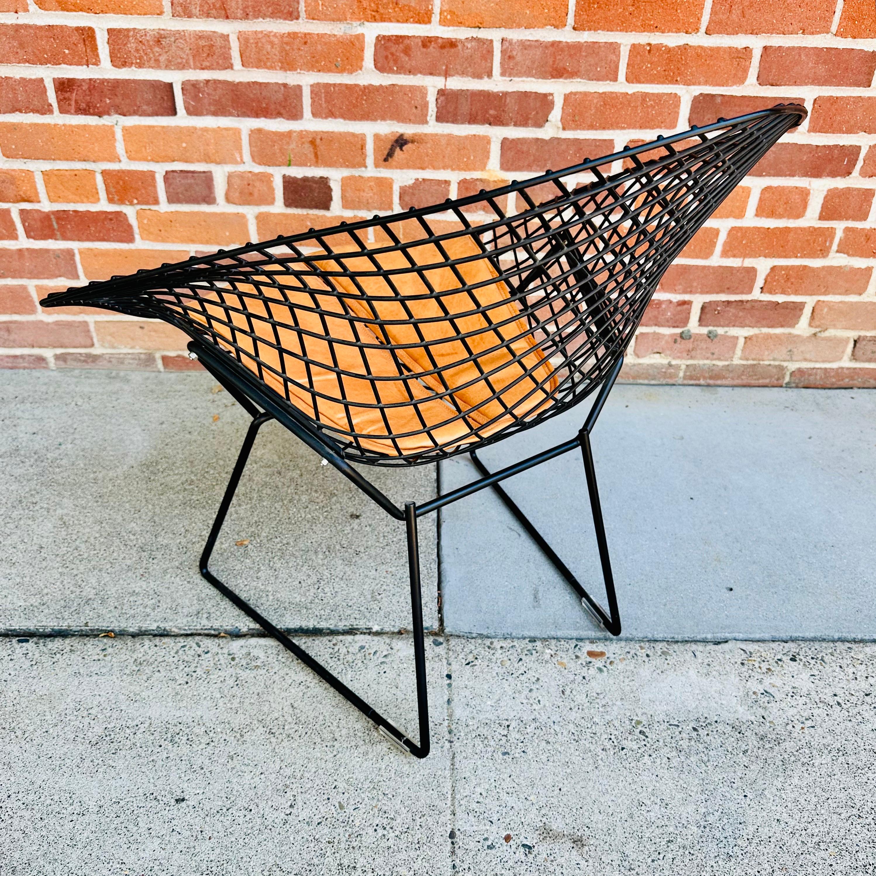 American Pair of Harry Bertoia for Knoll Diamond Chairs with Custom Leather Seat Pads