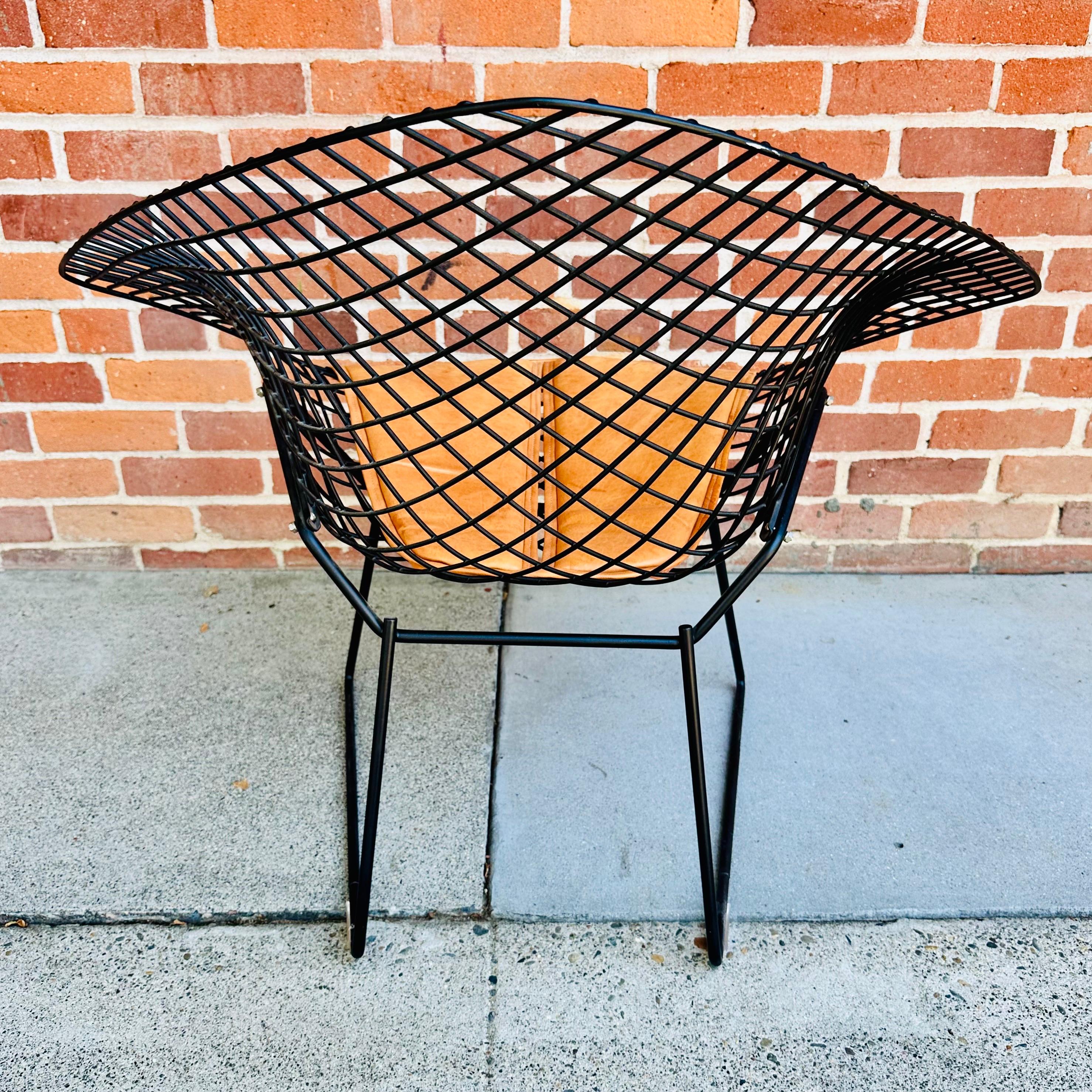 20th Century Pair of Harry Bertoia for Knoll Diamond Chairs with Custom Leather Seat Pads