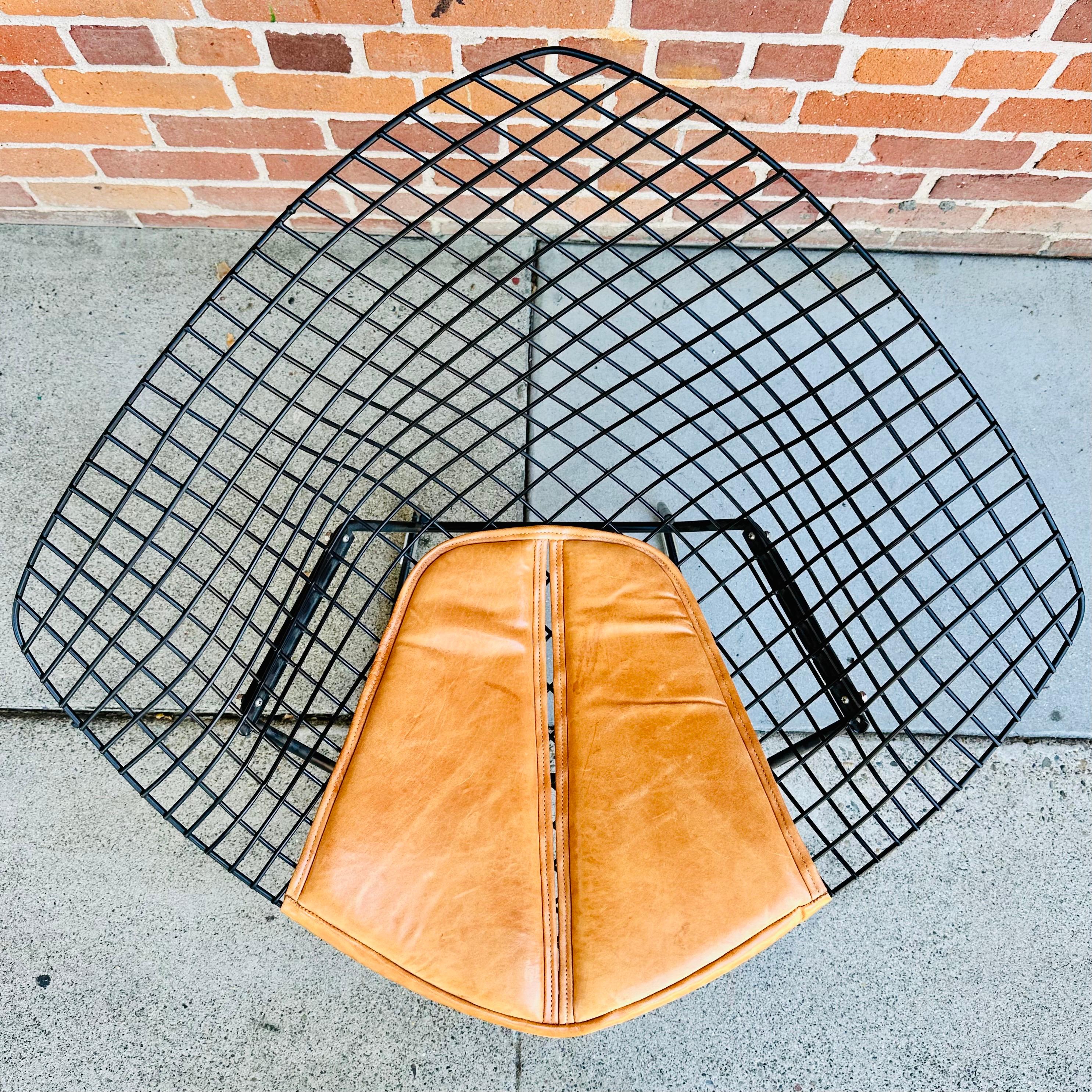 Pair of Harry Bertoia for Knoll Diamond Chairs with Custom Leather Seat Pads 1