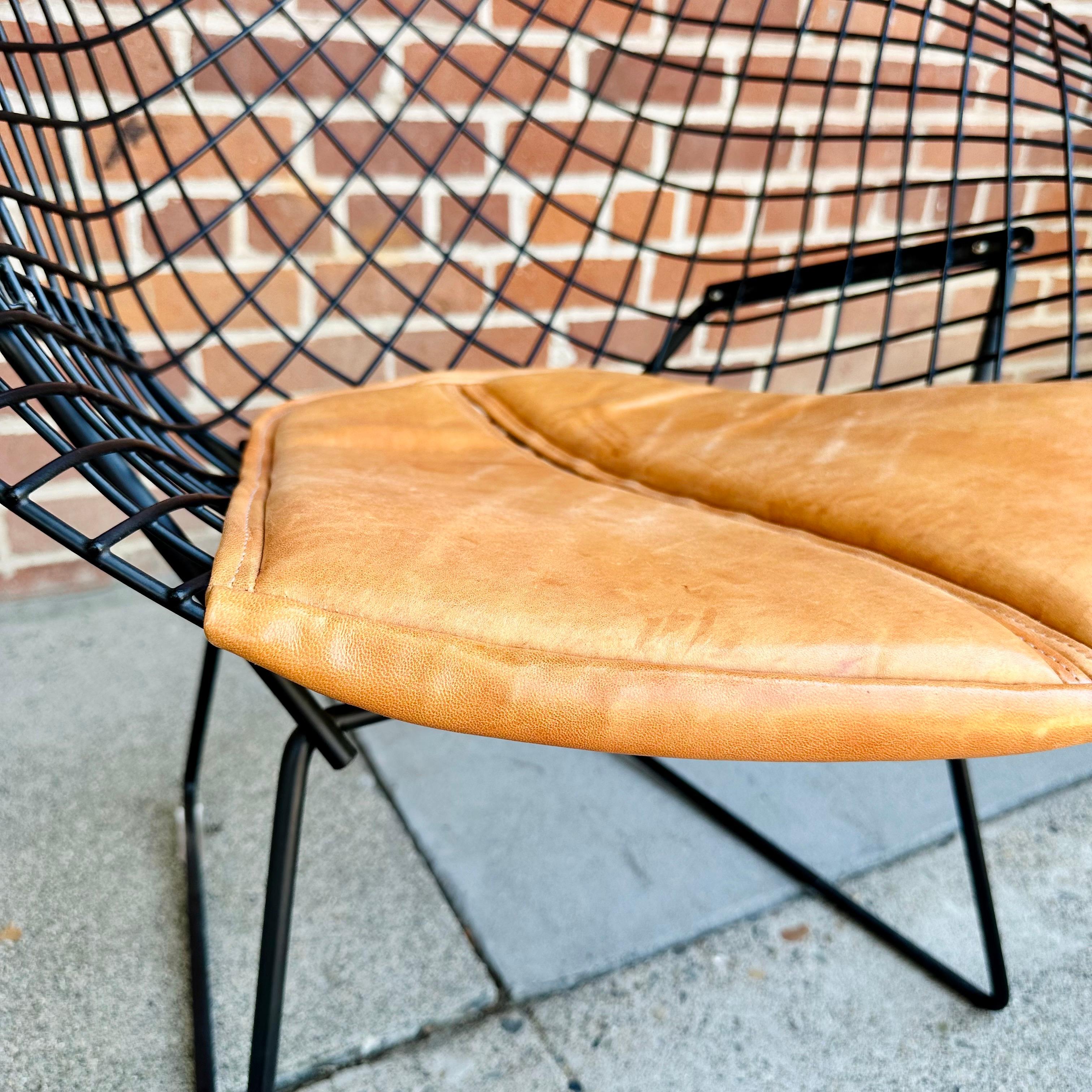 Pair of Harry Bertoia for Knoll Diamond Chairs with Custom Leather Seat Pads 2