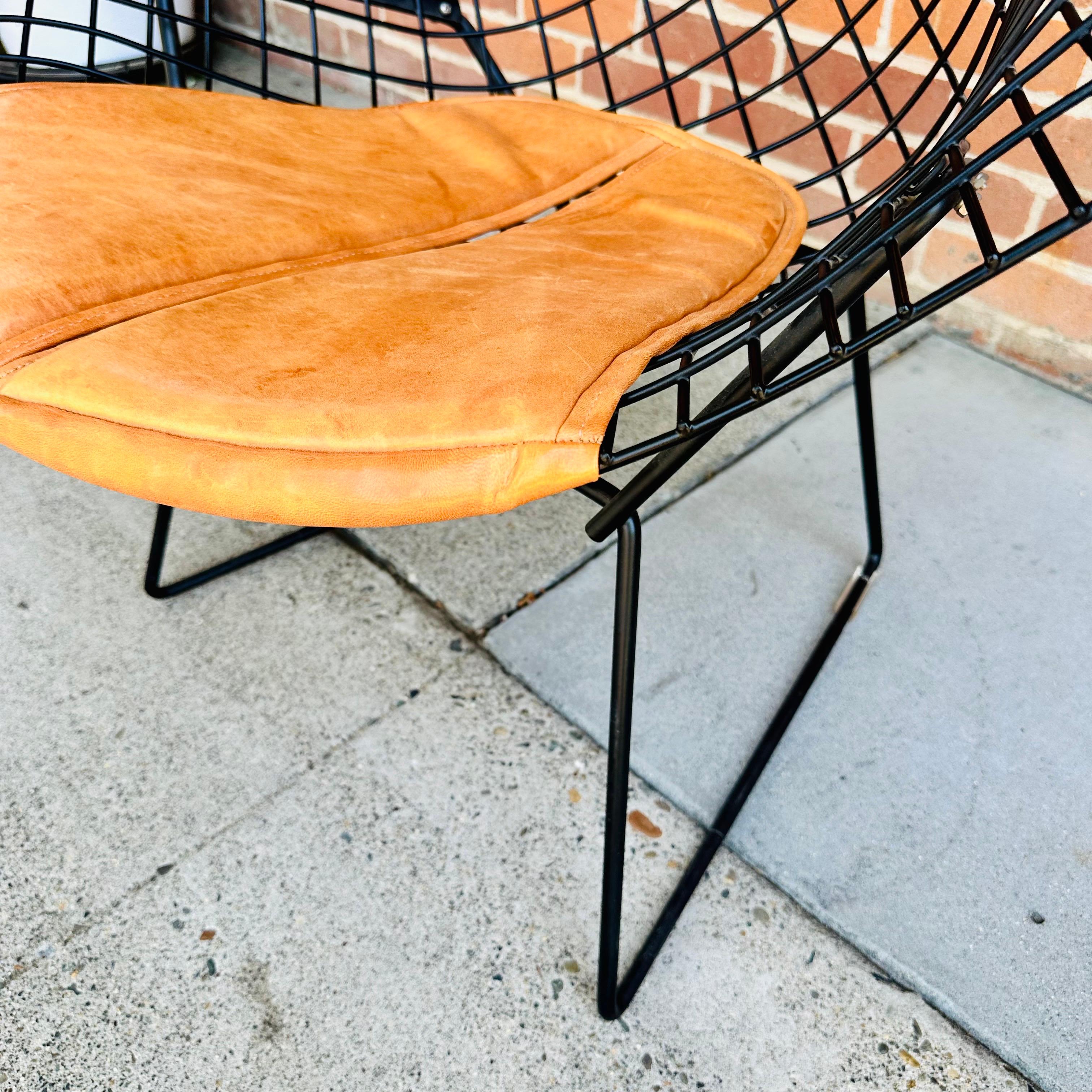 Pair of Harry Bertoia for Knoll Diamond Chairs with Custom Leather Seat Pads 3