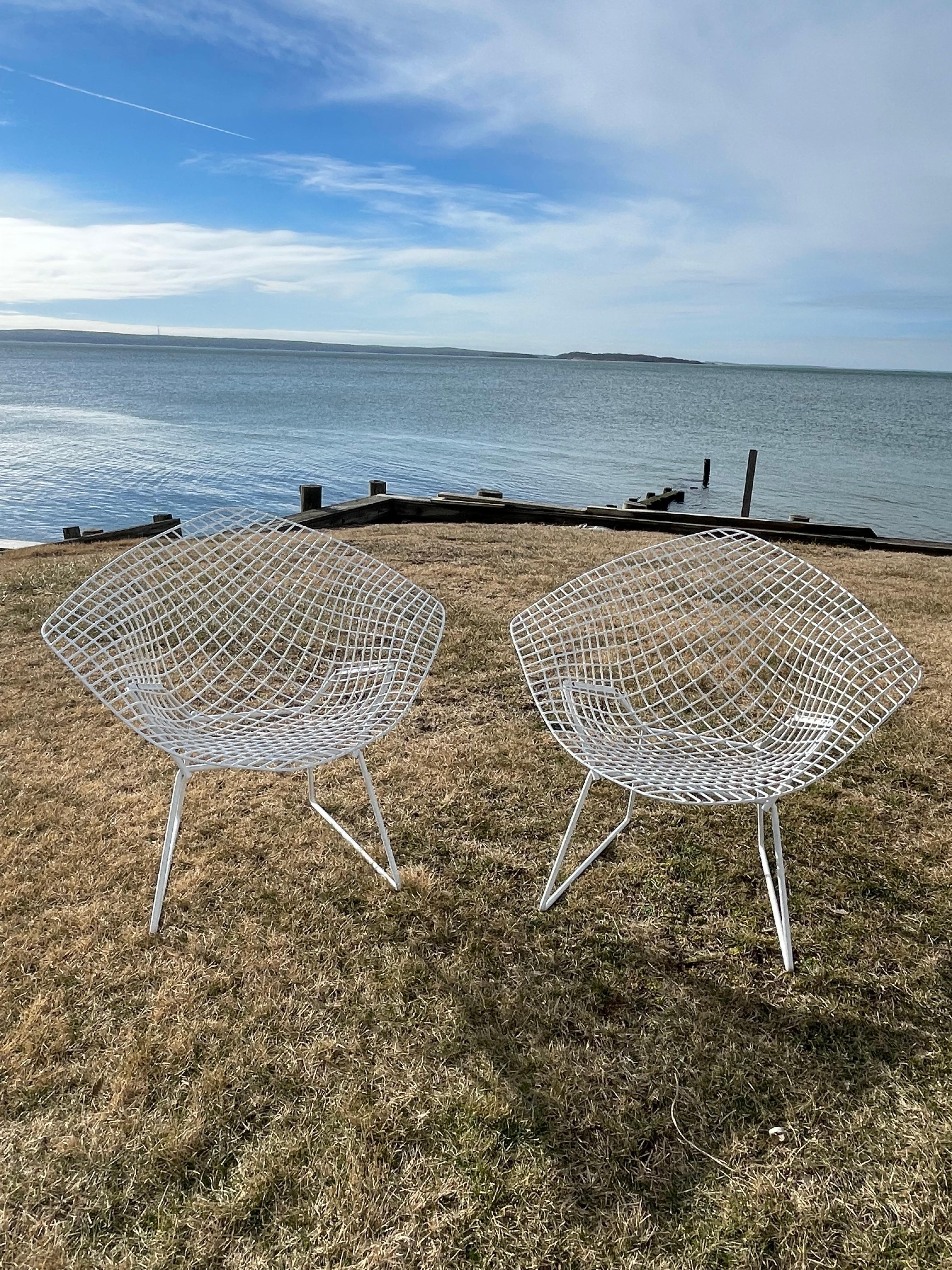 American Pair of Harry Bertoia White Diamond Chairs