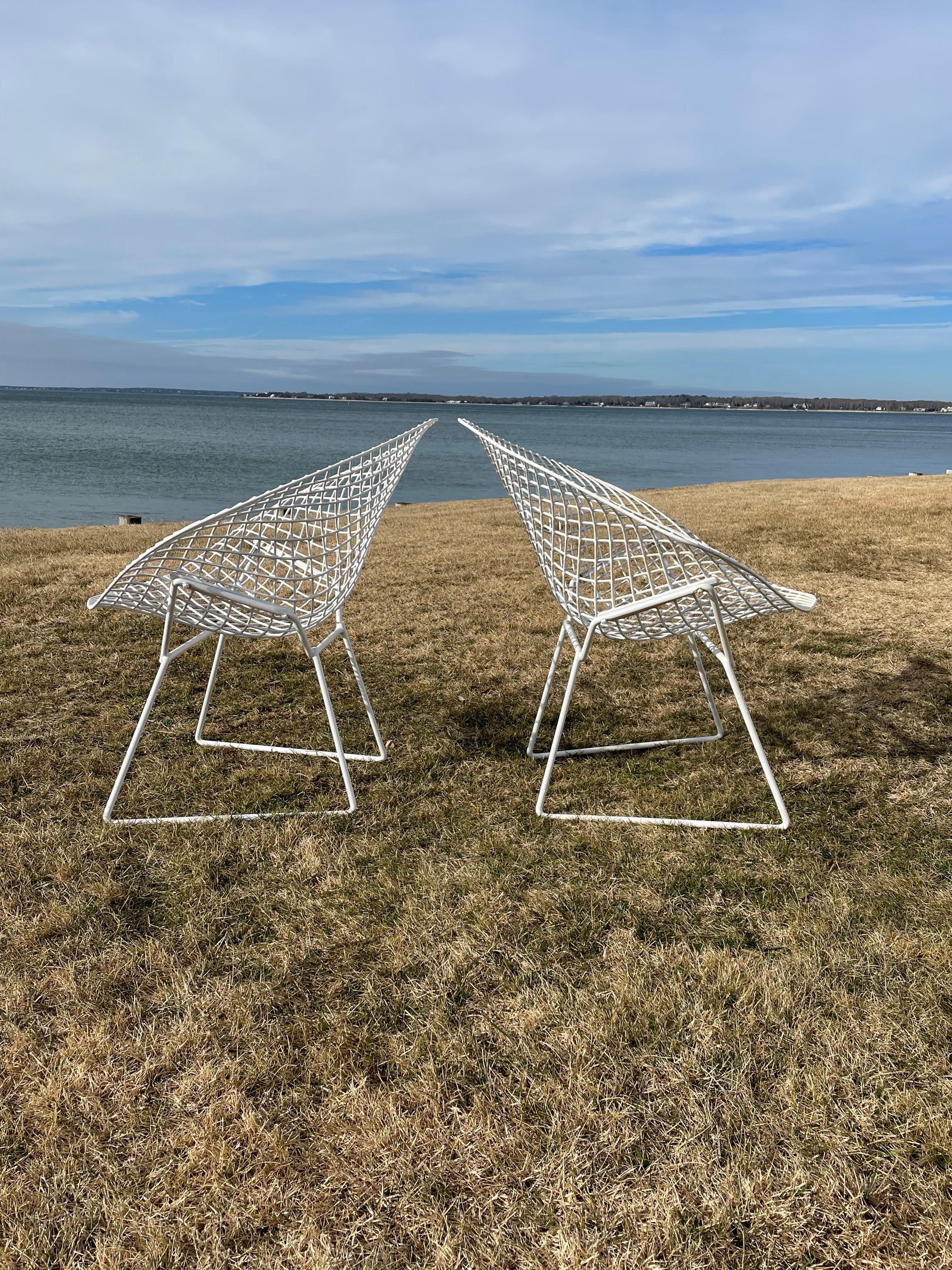 Welded Pair of Harry Bertoia White Diamond Chairs