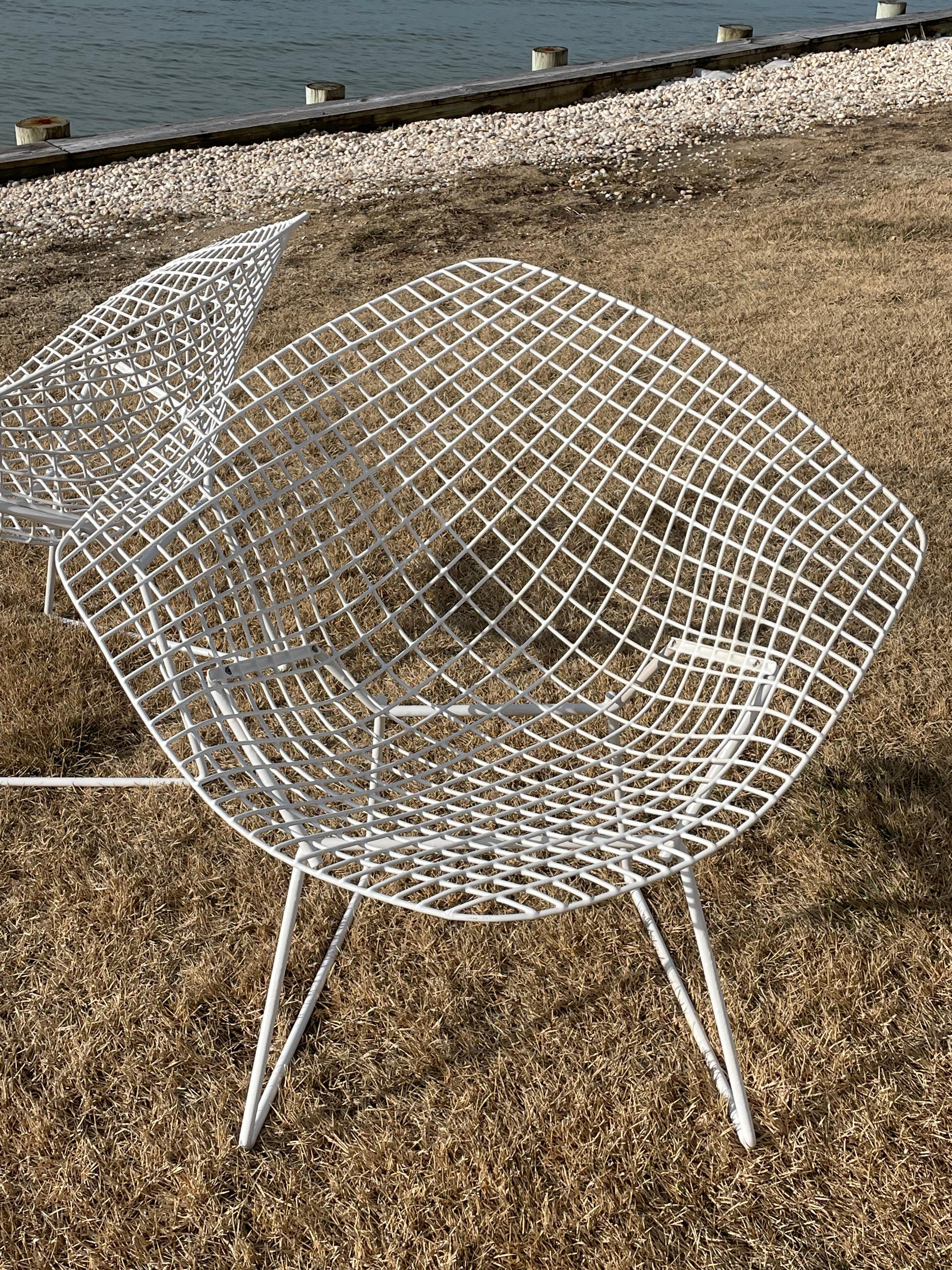 Metal Pair of Harry Bertoia White Diamond Chairs