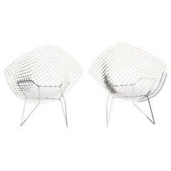 Pair of Harry Bertoia White Diamond Chairs