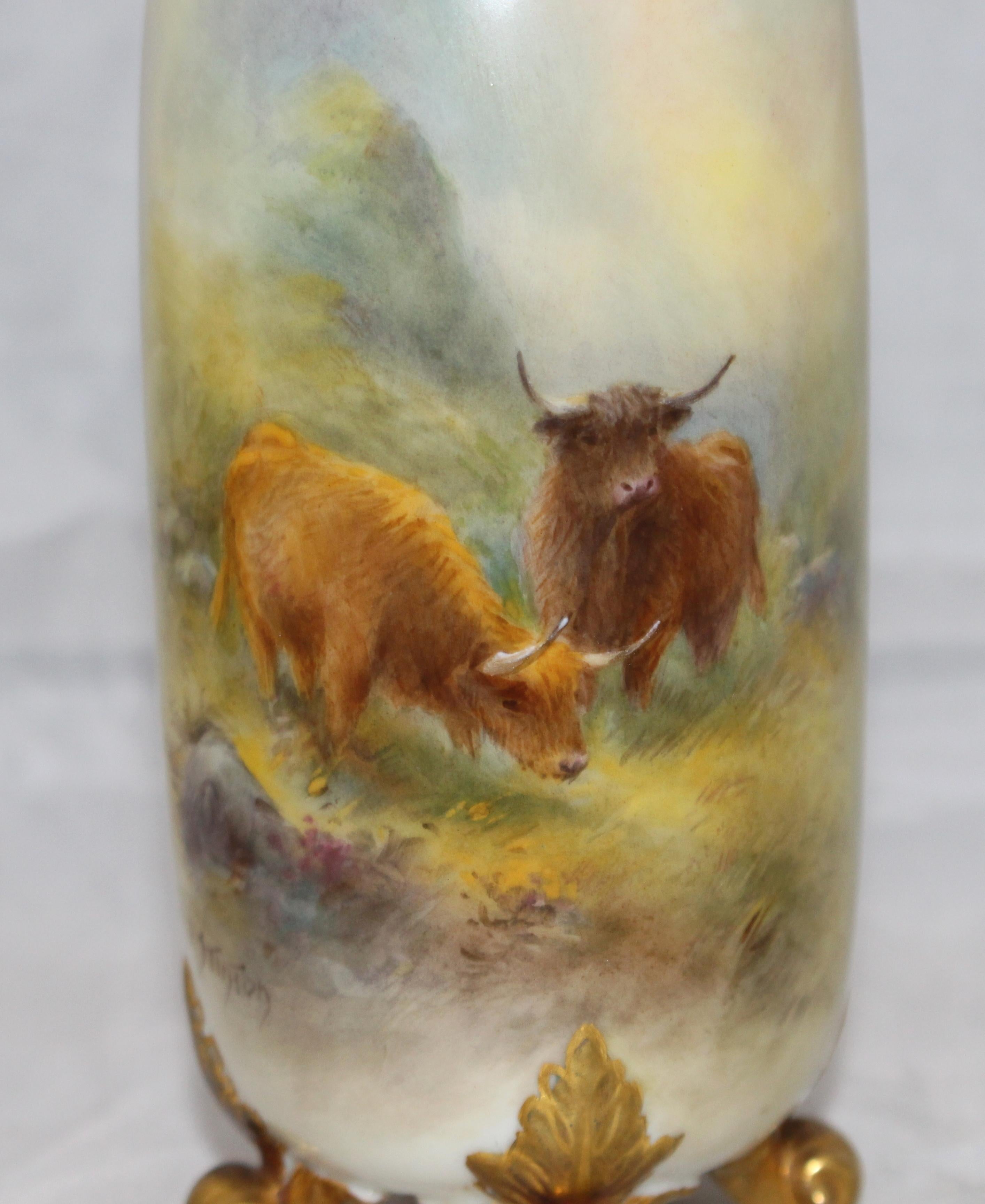 Pair of Harry Stinton Painted Cattle Vases by Royal Worcester, 1937 7