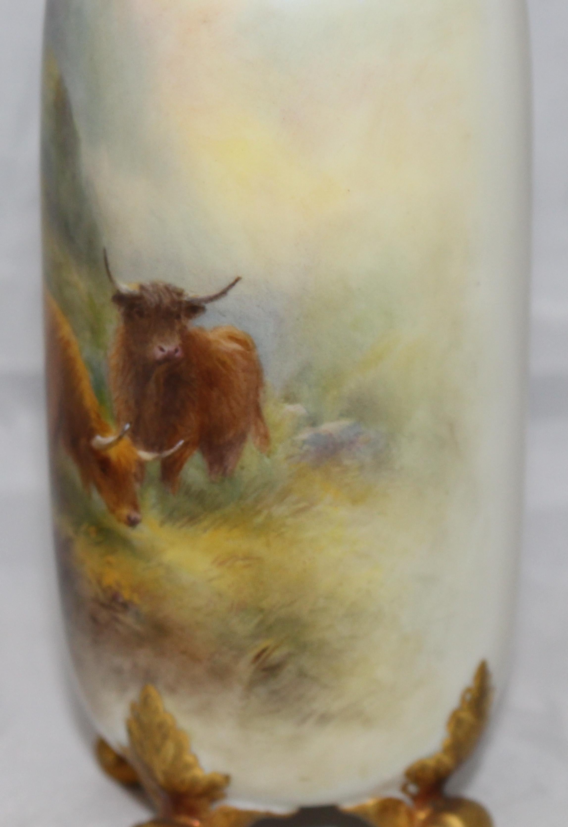 Pair of Harry Stinton Painted Cattle Vases by Royal Worcester, 1937 8