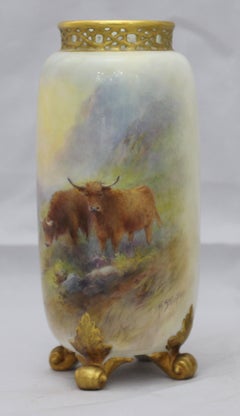 Pair of Harry Stinton Painted Cattle Vases by Royal Worcester, 1937
