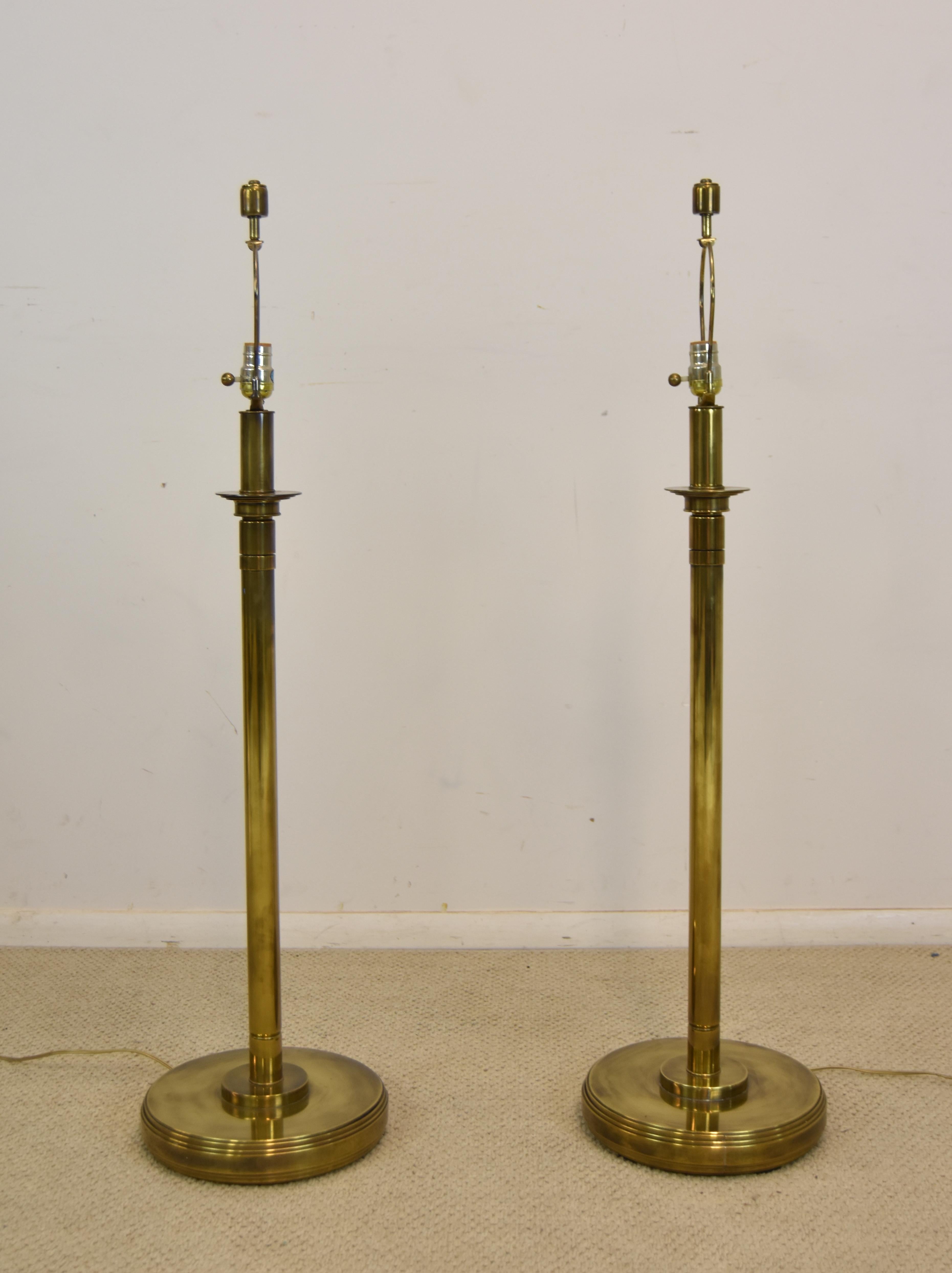 Pair of Hart Associates Brass Adjustable Single Socket Floor Lamps In Good Condition In Toledo, OH