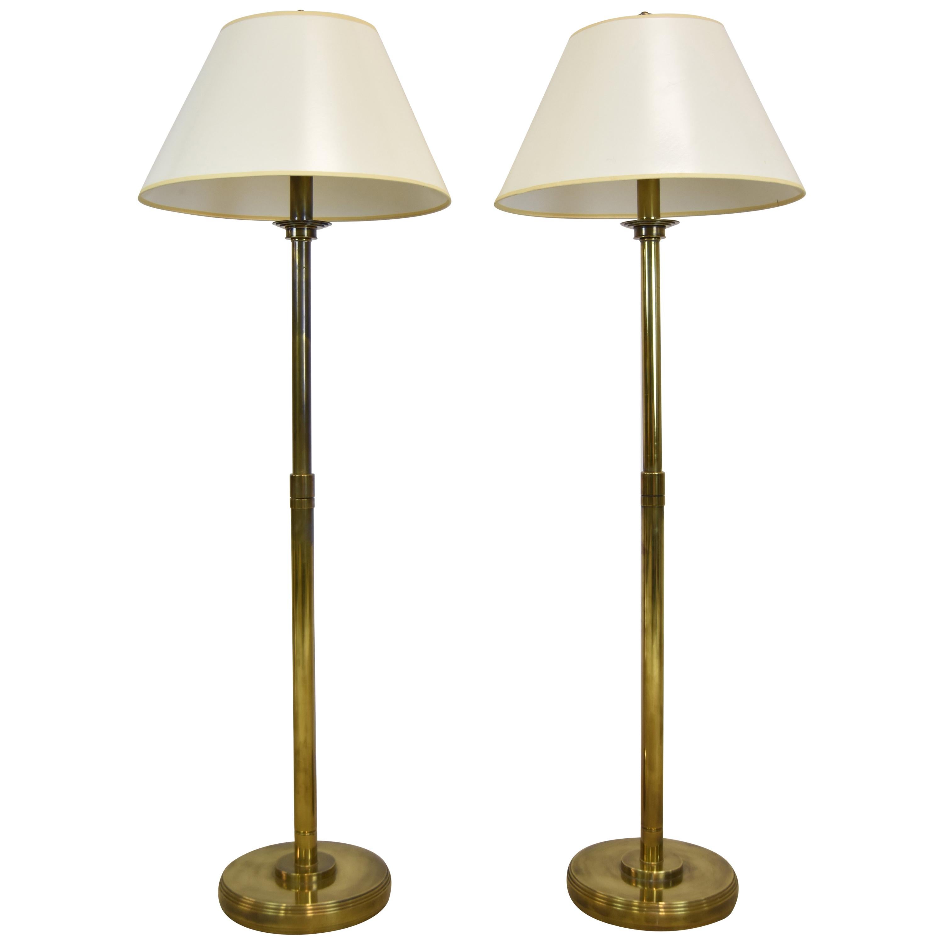 Pair of Hart Associates Brass Adjustable Single Socket Floor Lamps