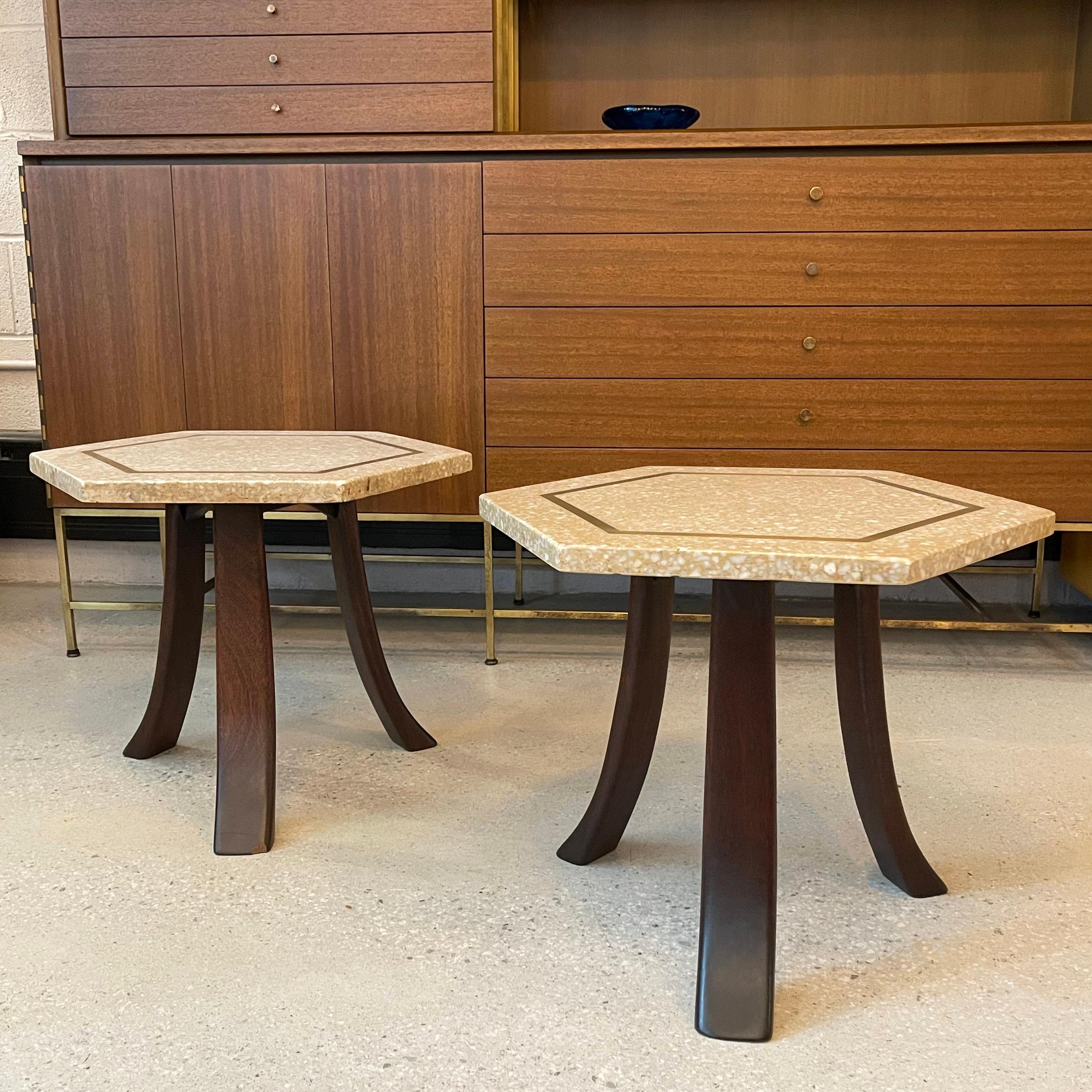 Mid-Century Modern Pair Of Harvey Probber Hexagonal Terrazzo Side Tables For Sale