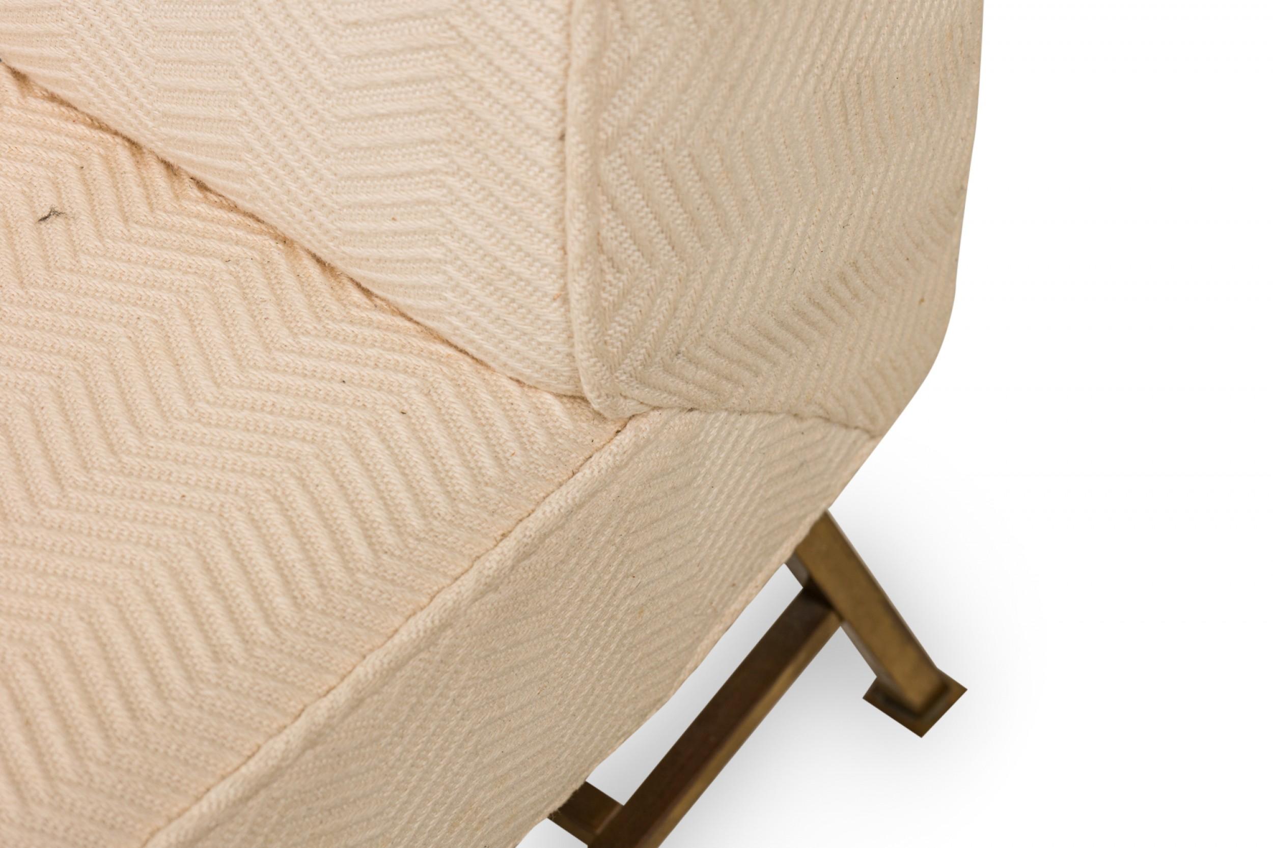 Pair of Harvey Probber Beige Zig-Zag Textured Upholstery and Brass Slipper Chair For Sale 4