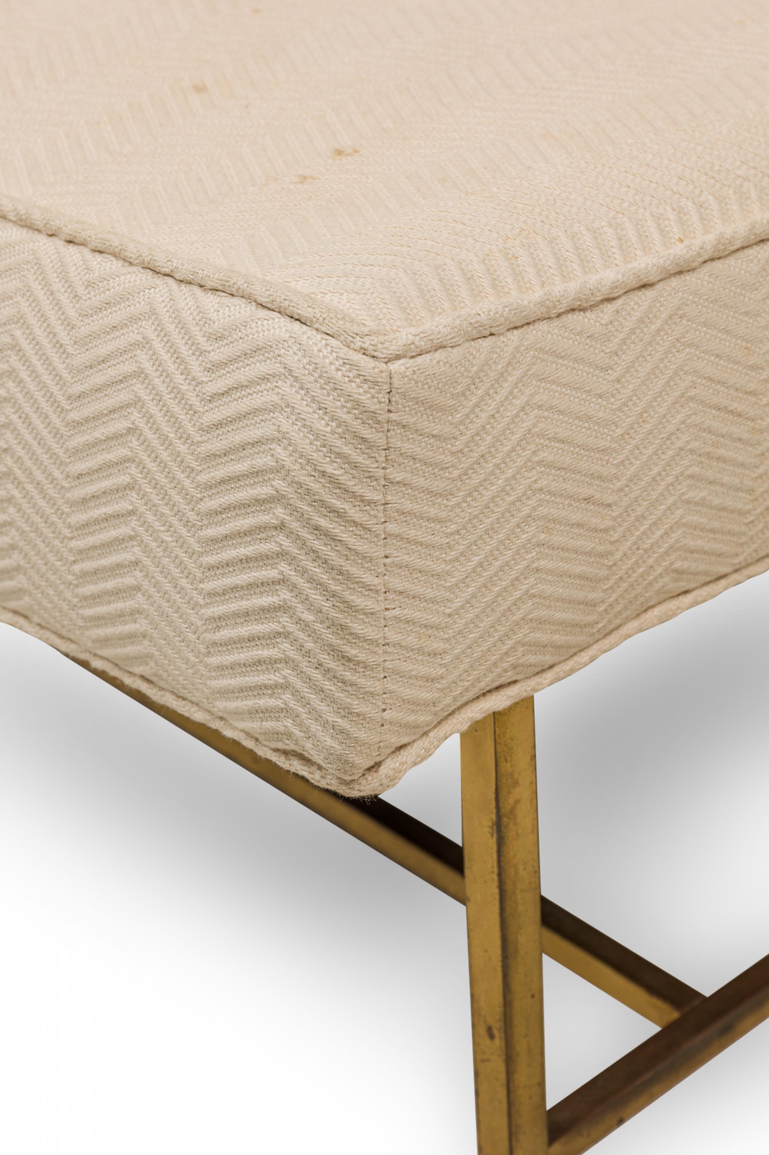 Pair of Harvey Probber Beige Zig-Zag Textured Upholstery and Brass Slipper Chair For Sale 5