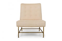 Paar Harvey Probber-Sessel ohne Armlehne mit strukturierter Polsterung und Messingbezug in Beige mit Zickzack