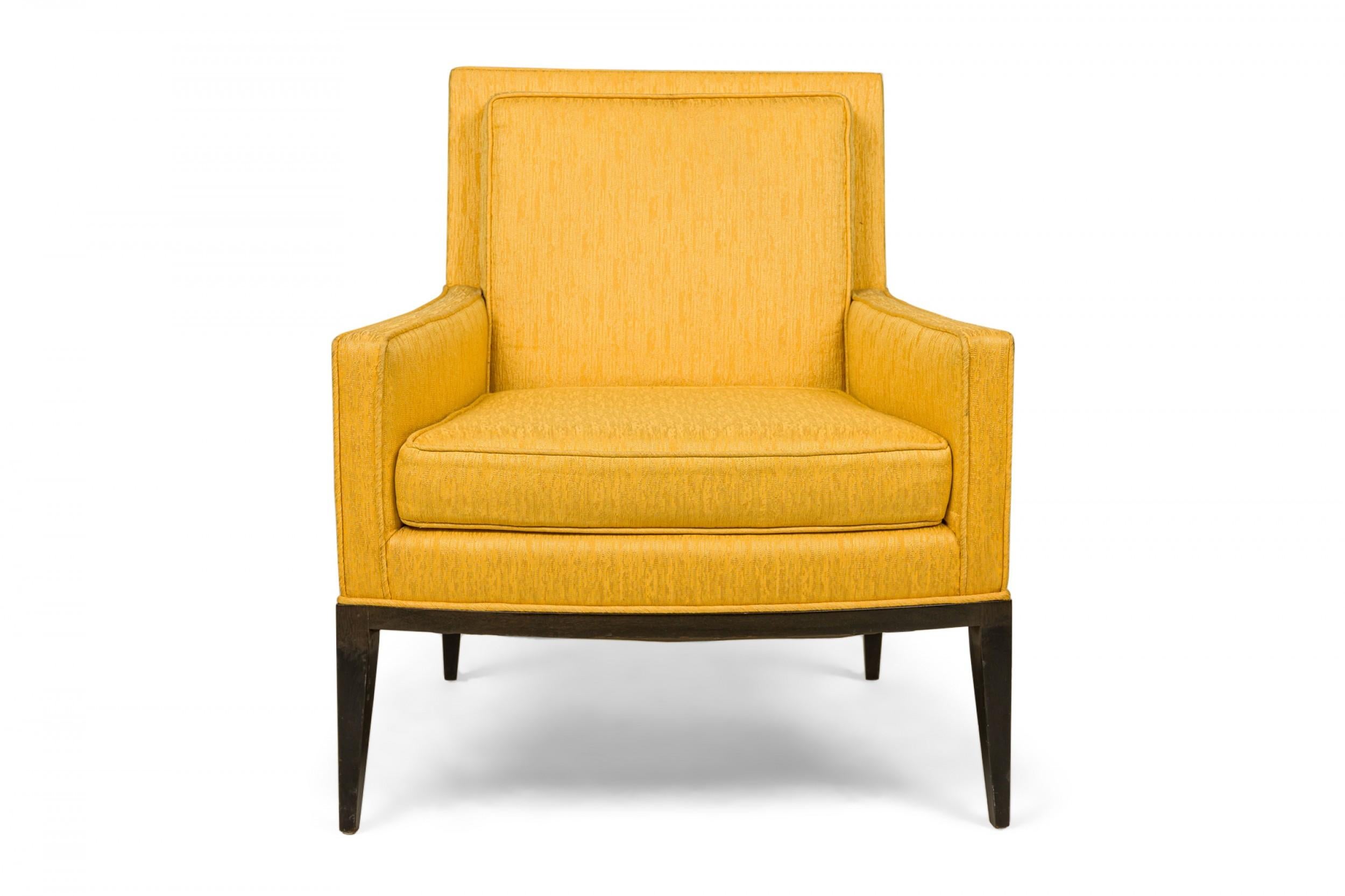 Mid-Century Modern Pair of Harvey Probber Bright Yellow Fabric Upholstered Ebonized Lounge For Sale