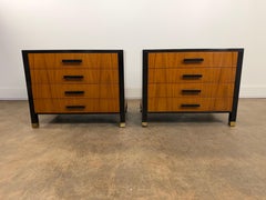 Pair of Harvey Probber Ebonized Wood and Brass Nightstands or Side Tables