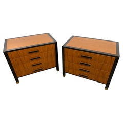 Pair of Harvey Probber Ebonized Wood and Brass Nightstands or Side Tables