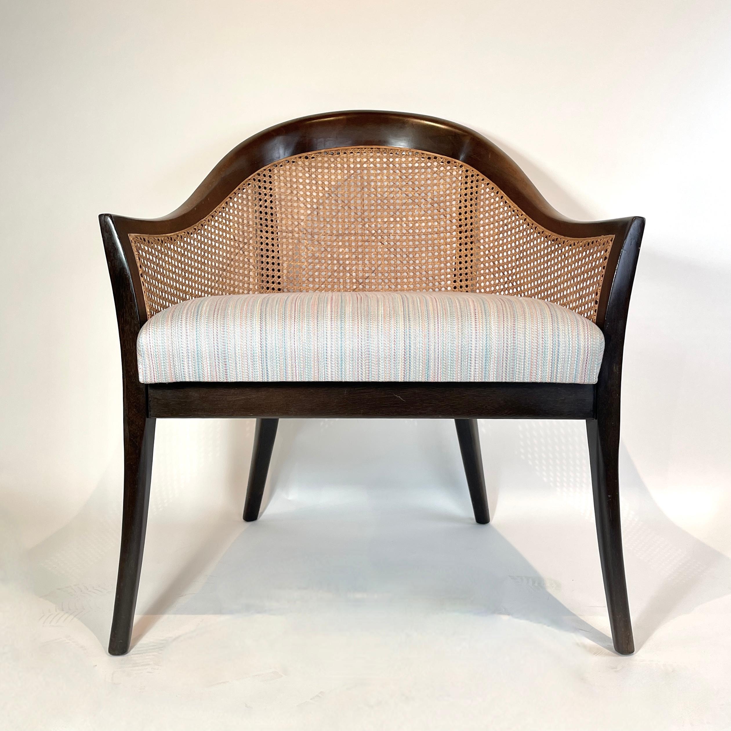 Caning Pair of Harvey Probber Elegant Cane Back Mahogany Framed Chairs