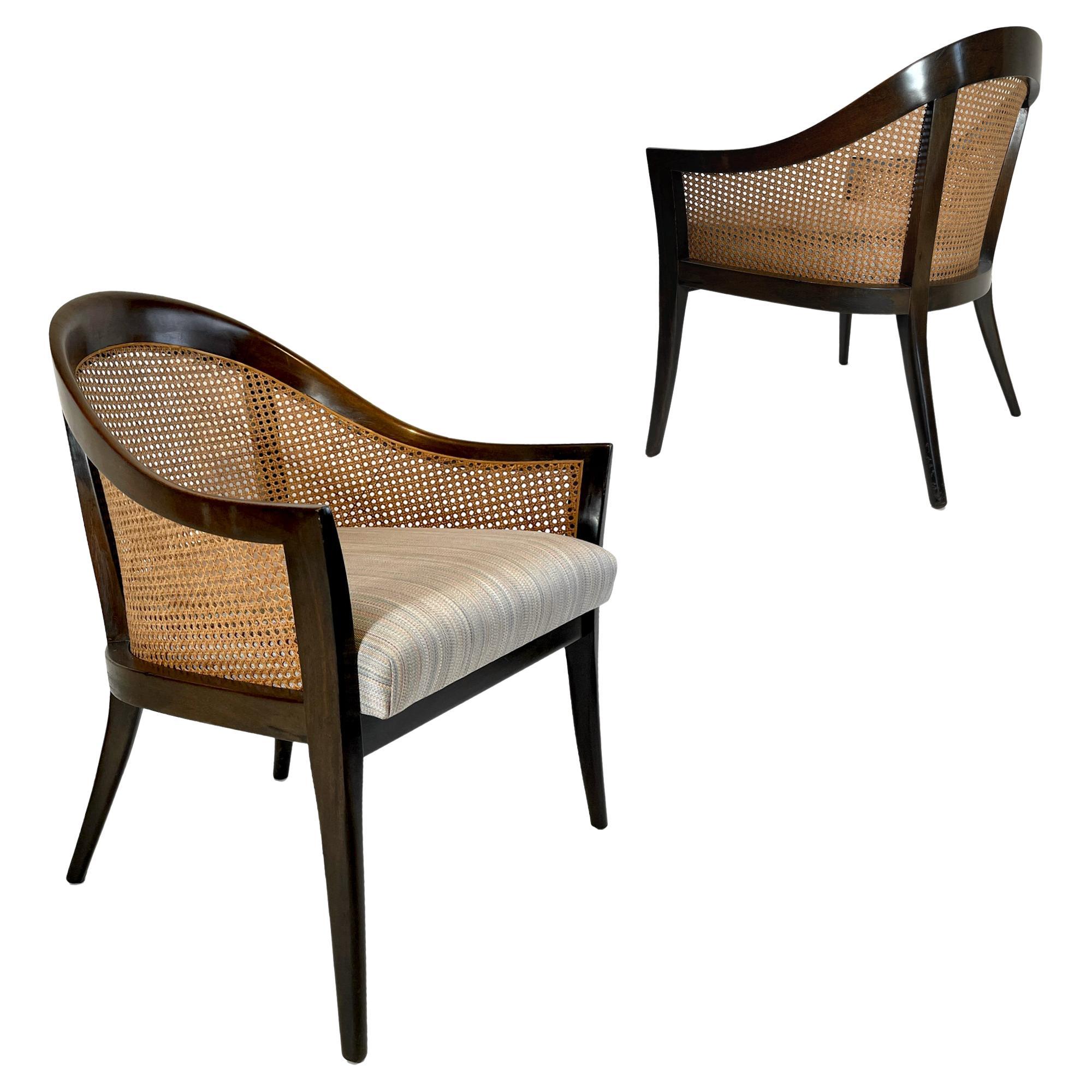 Pair of Harvey Probber Elegant Cane Back Mahogany Framed Chairs