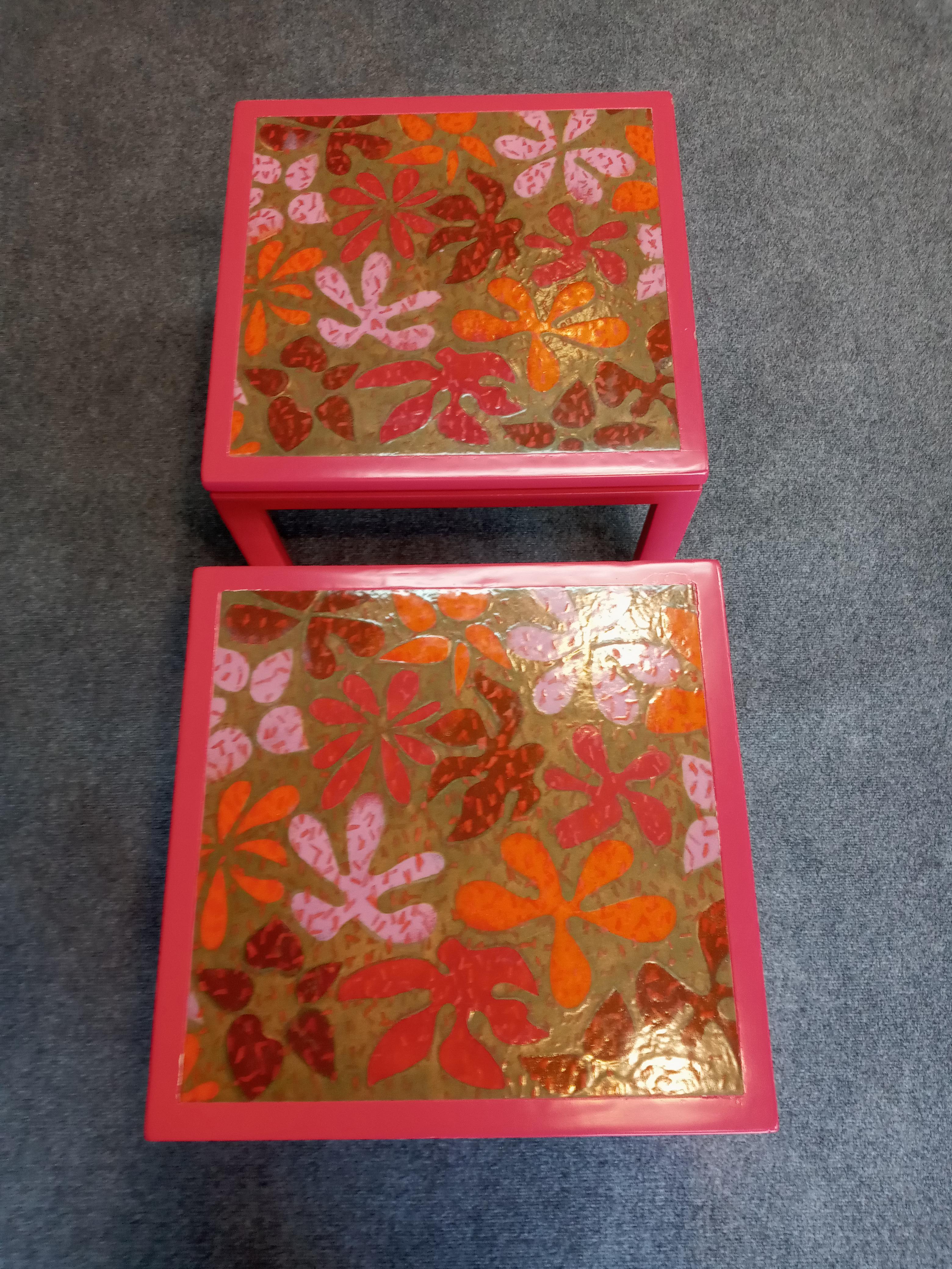 Pair of Harvey Probber Enameled Copper Flower Motif Side Tables In Good Condition For Sale In Philadelphia, PA