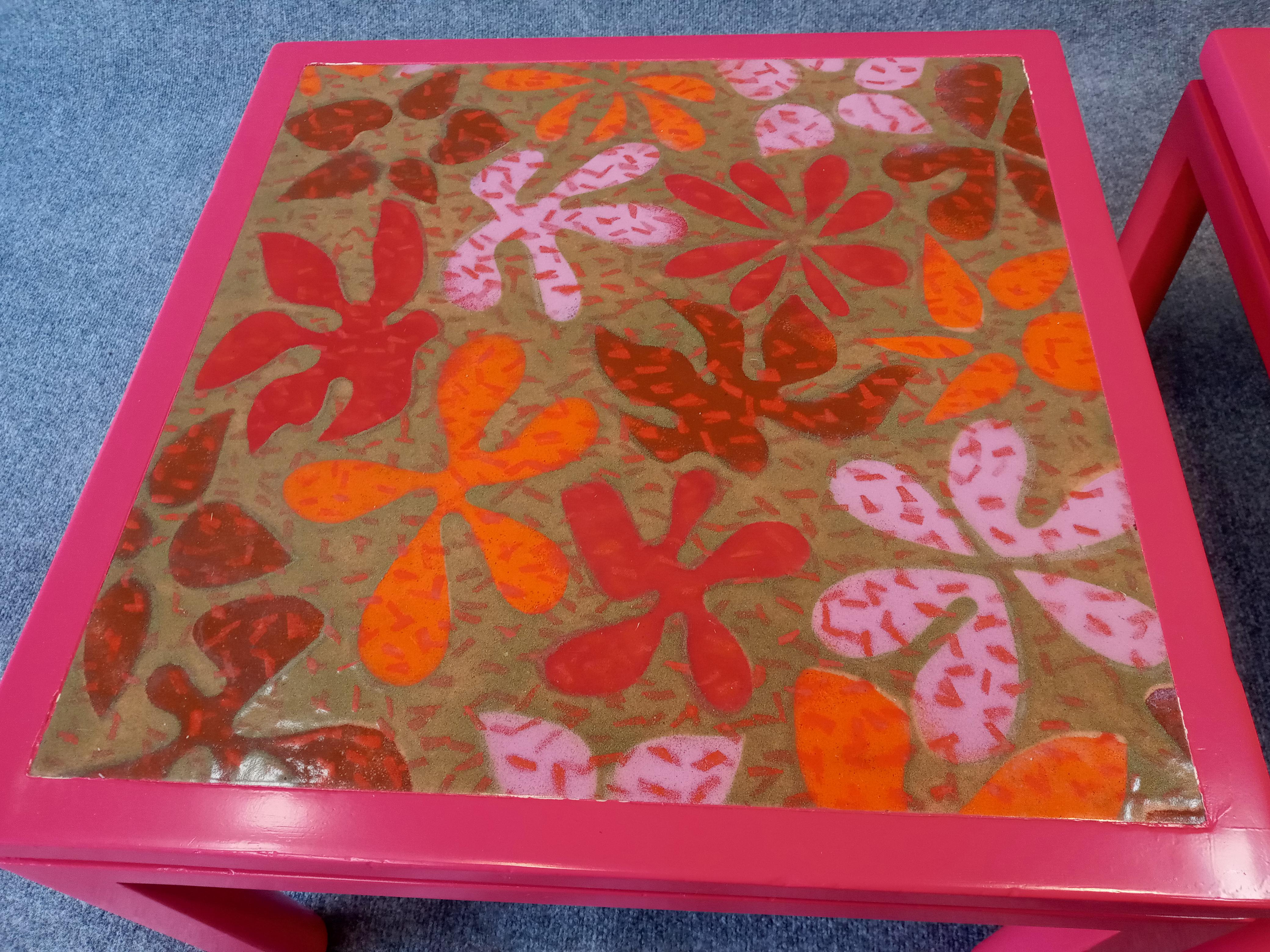 Pair of Harvey Probber Enameled Copper Flower Motif Side Tables For Sale 2