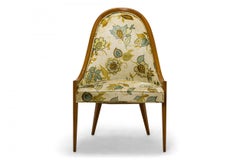 Pair of Harvey Probber Floral Print 'Gondola' Mahogany Pull Up Side Chairs