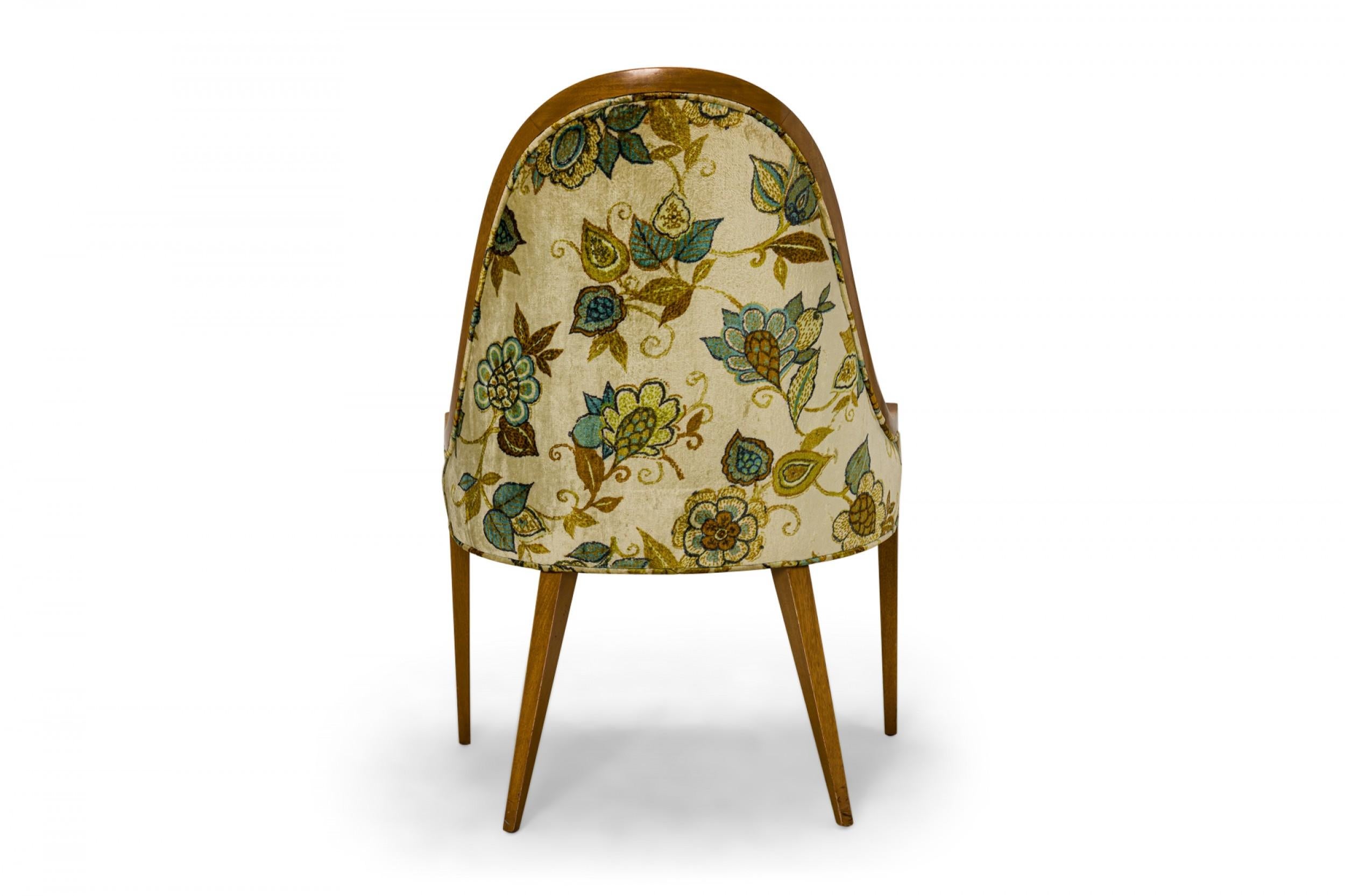 Pair of Harvey Probber Floral Print 'Gondola' Mahogany Pull Up Side Chairs In Good Condition For Sale In New York, NY