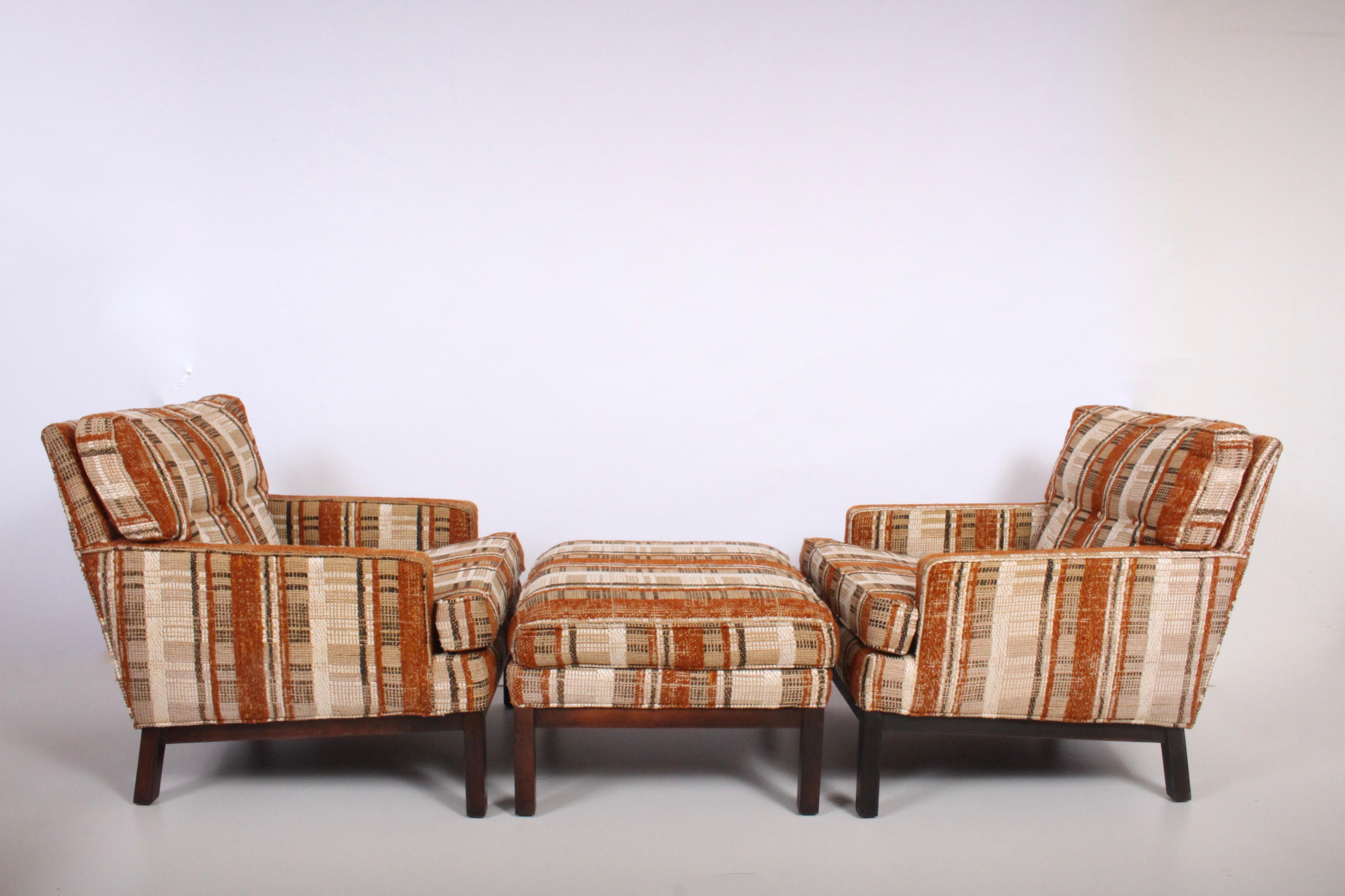 Mid-Century Modern Pair of Harvey Probber for Directional Custom Club Chairs with Matching Ottoman