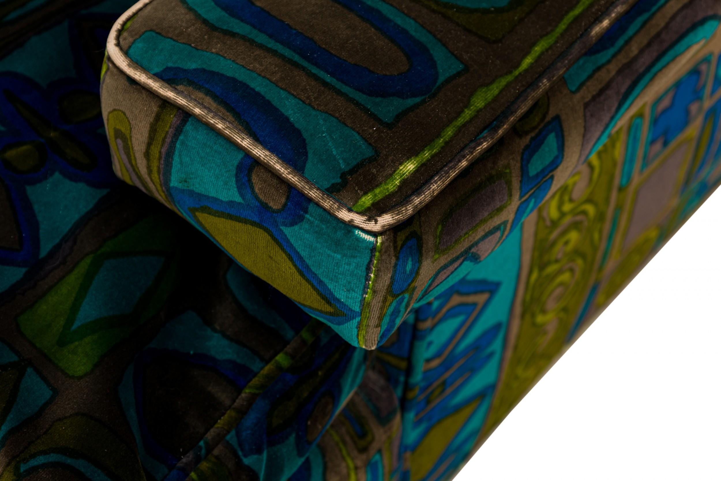 Paire de fauteuils cubiques en velours à motifs verts et bleus Harvey Probber en vente 3