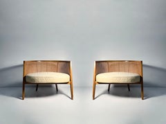 Pair of Harvey Probber Hoop Barrel Back Cane Lounge Chairs