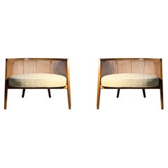 Pair of Harvey Probber Hoop Barrel Back Cane Lounge Chairs