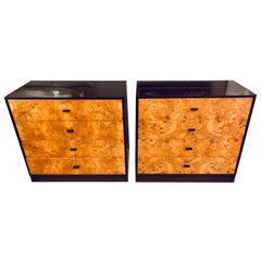 Pair of Harvey Probber Labeled Burl Wood and Mahogany Commode Chests Nightstands