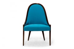 Pair of Harvey Probber Peacock Blue 'Gondola' Mahogany Pull Up Side Chairs
