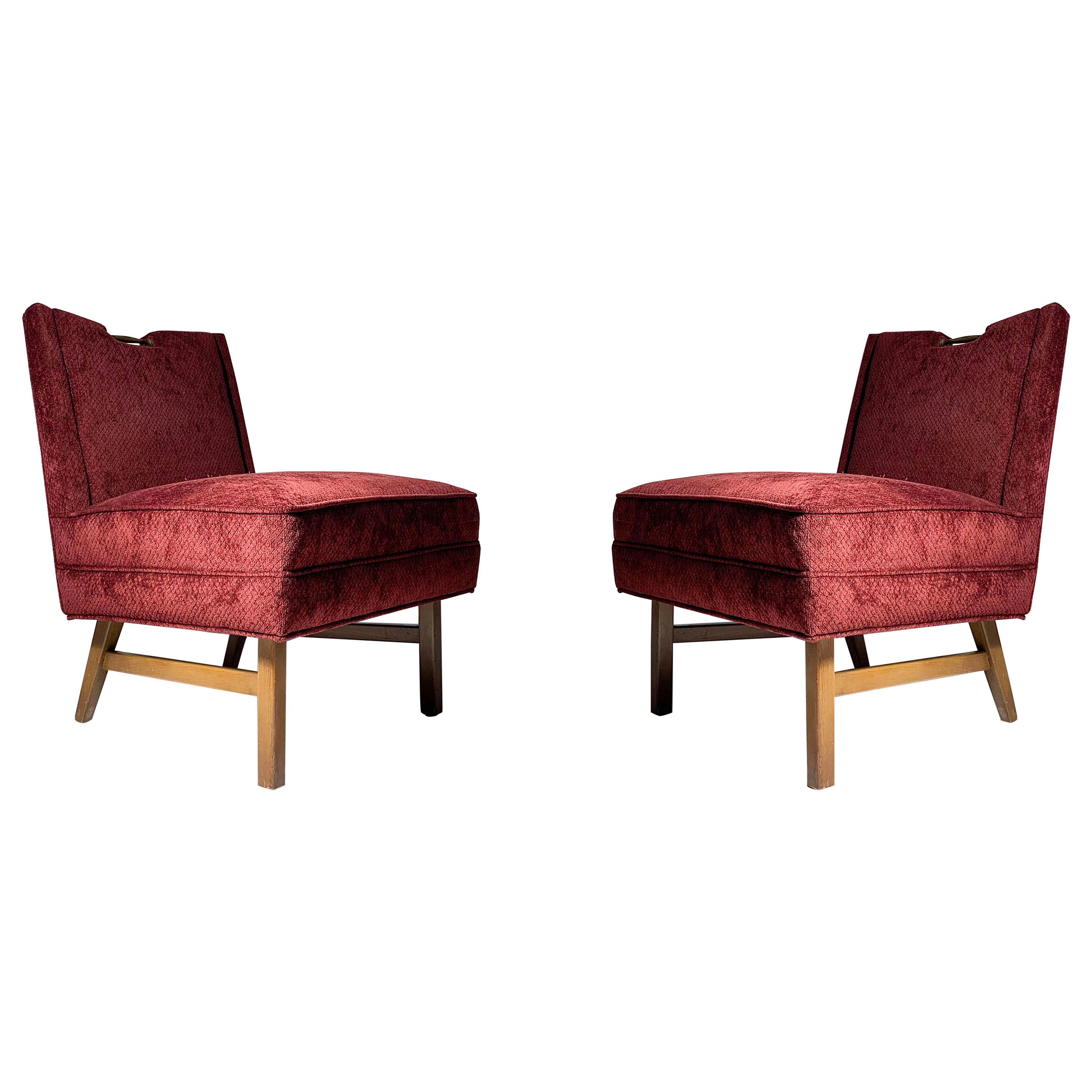 Pair of Harvey Probber Side Chairs with Cast Brass Handles