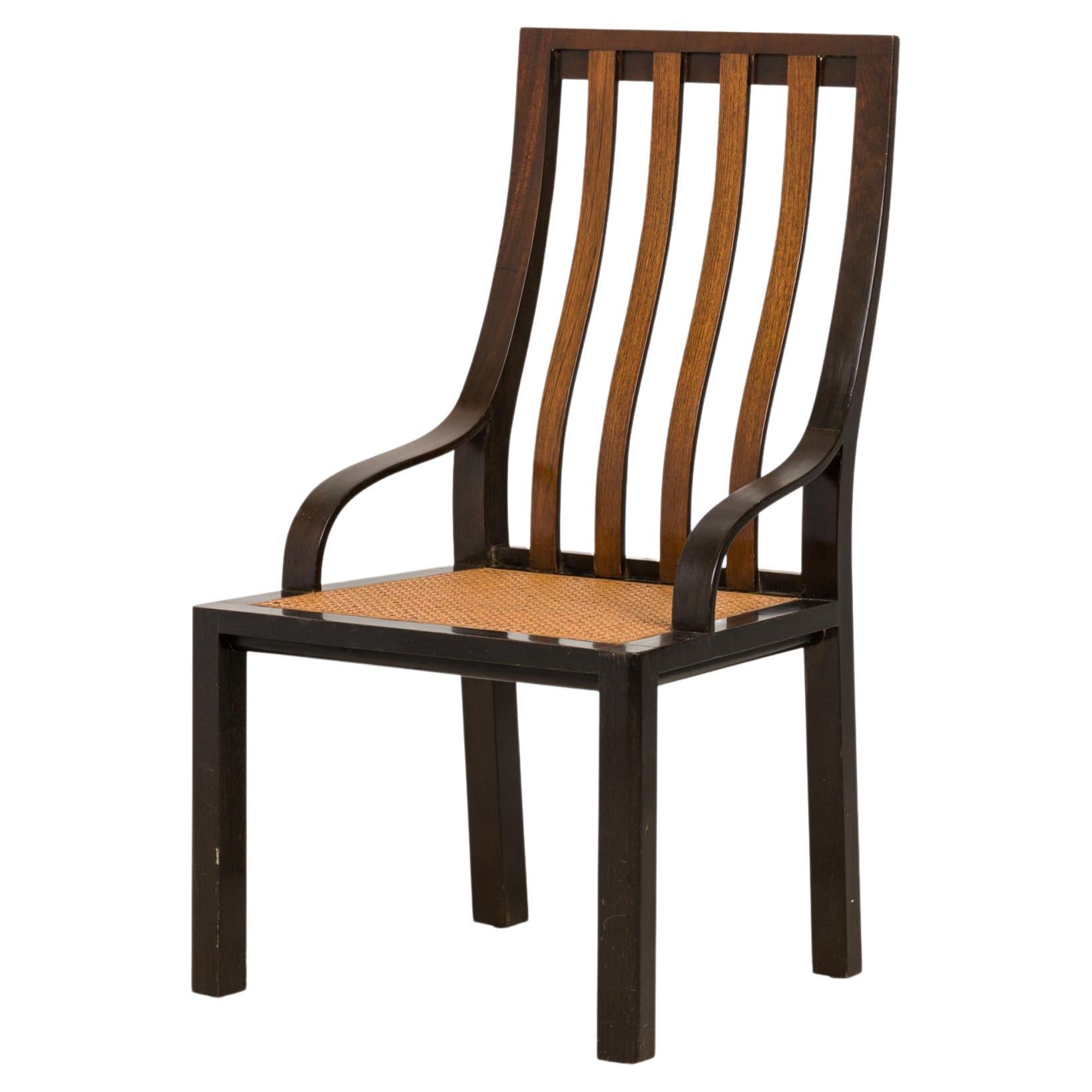 Harvey Probber paire de chaises d'appoint à dossier à lattes en bois et assise cannée